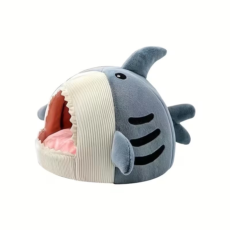 Grey/Blue Shark Pet Bed - 50x50x34cm