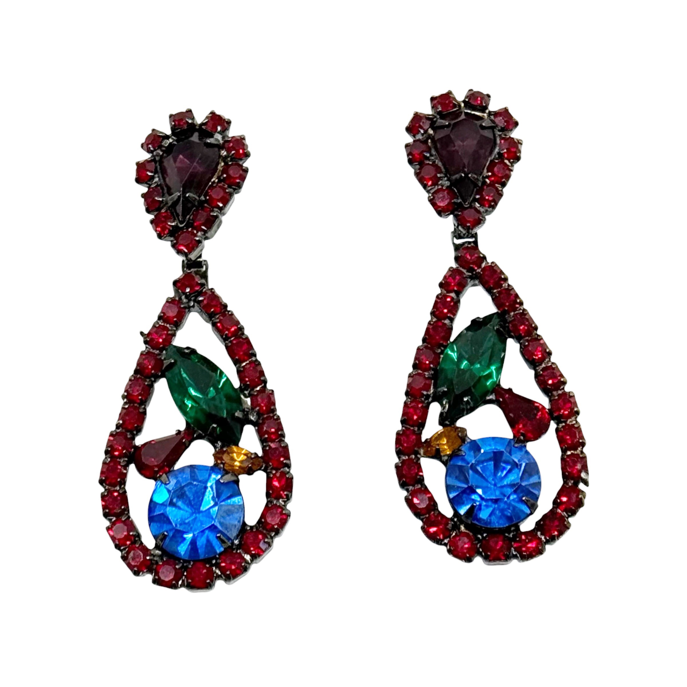 Vintage Black tone rhinestone drop earrings - photo 3