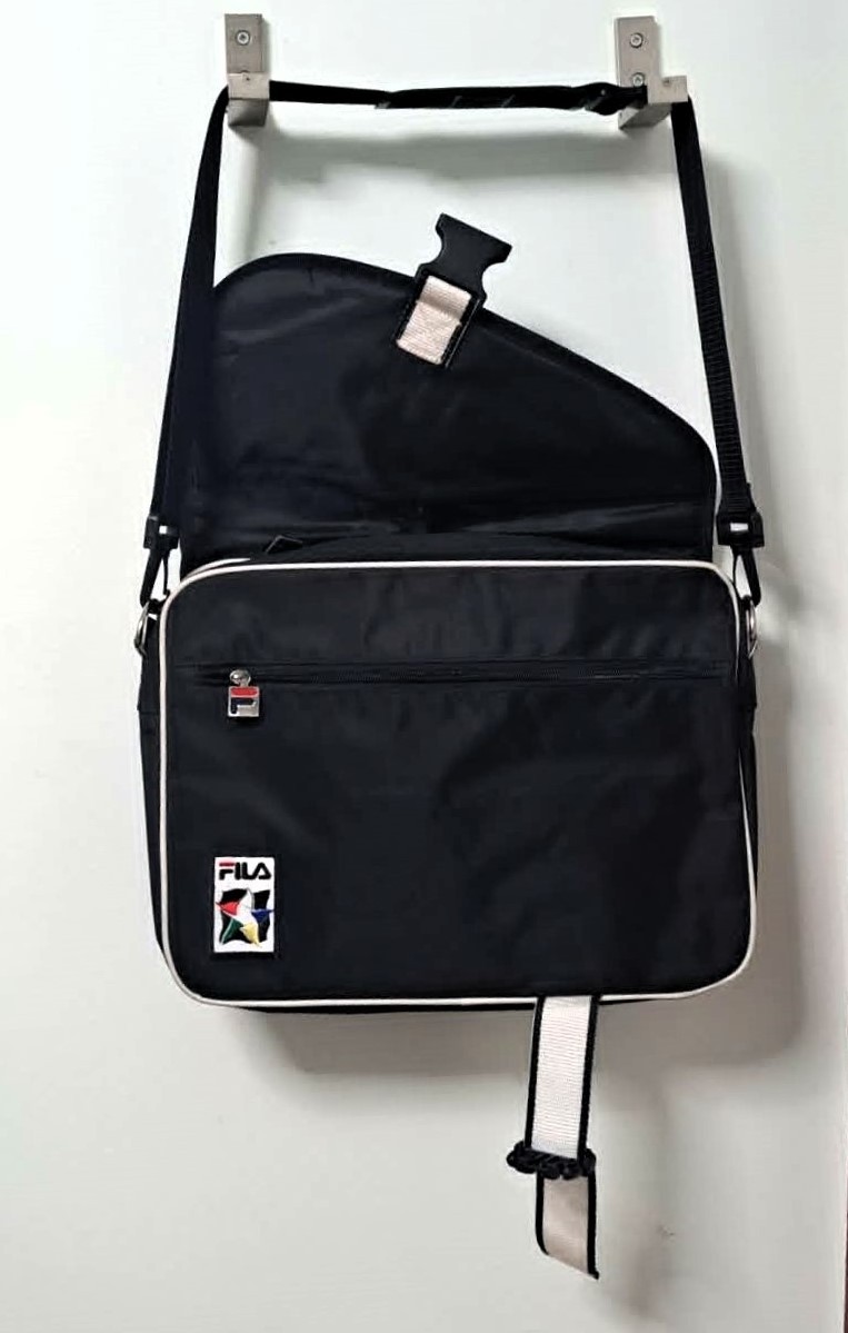 FILA Messenger Laptop Bag Black Quilted Flap Embroidered Logo - photo 4