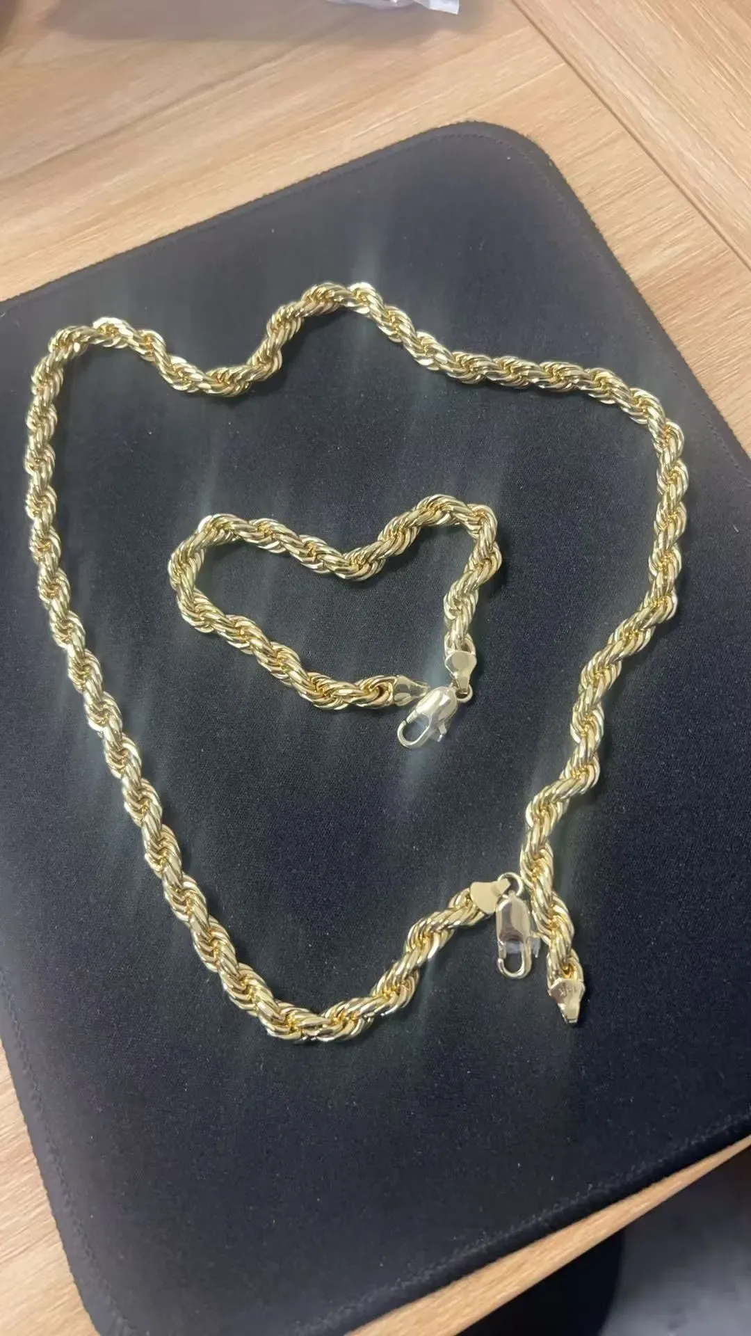 Gold Rope Chain Necklace and Bracelet Set