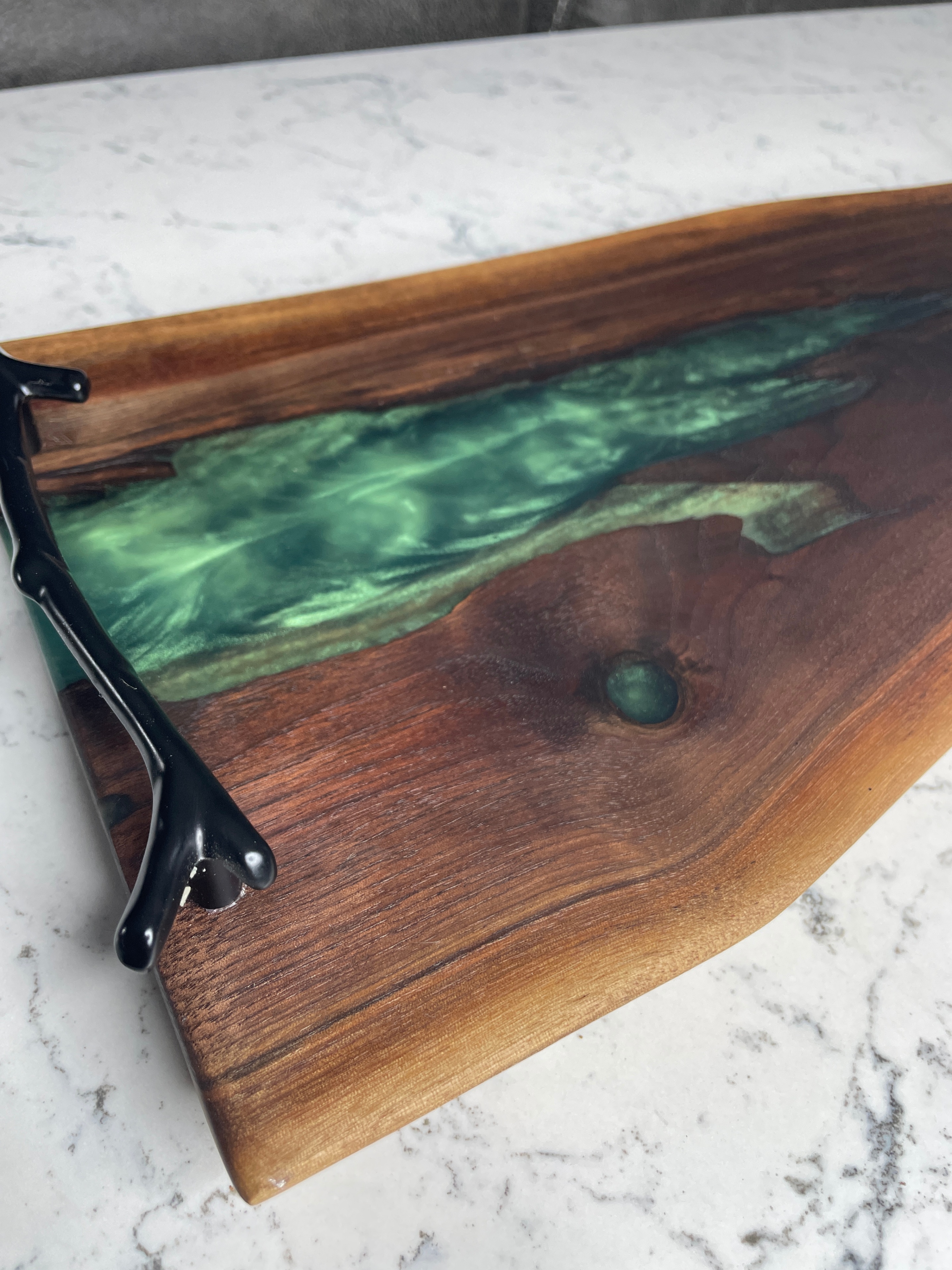 Black Walnut Live Edge Charcuterie Board w/ Epoxy (Twig Handles) - photo 3