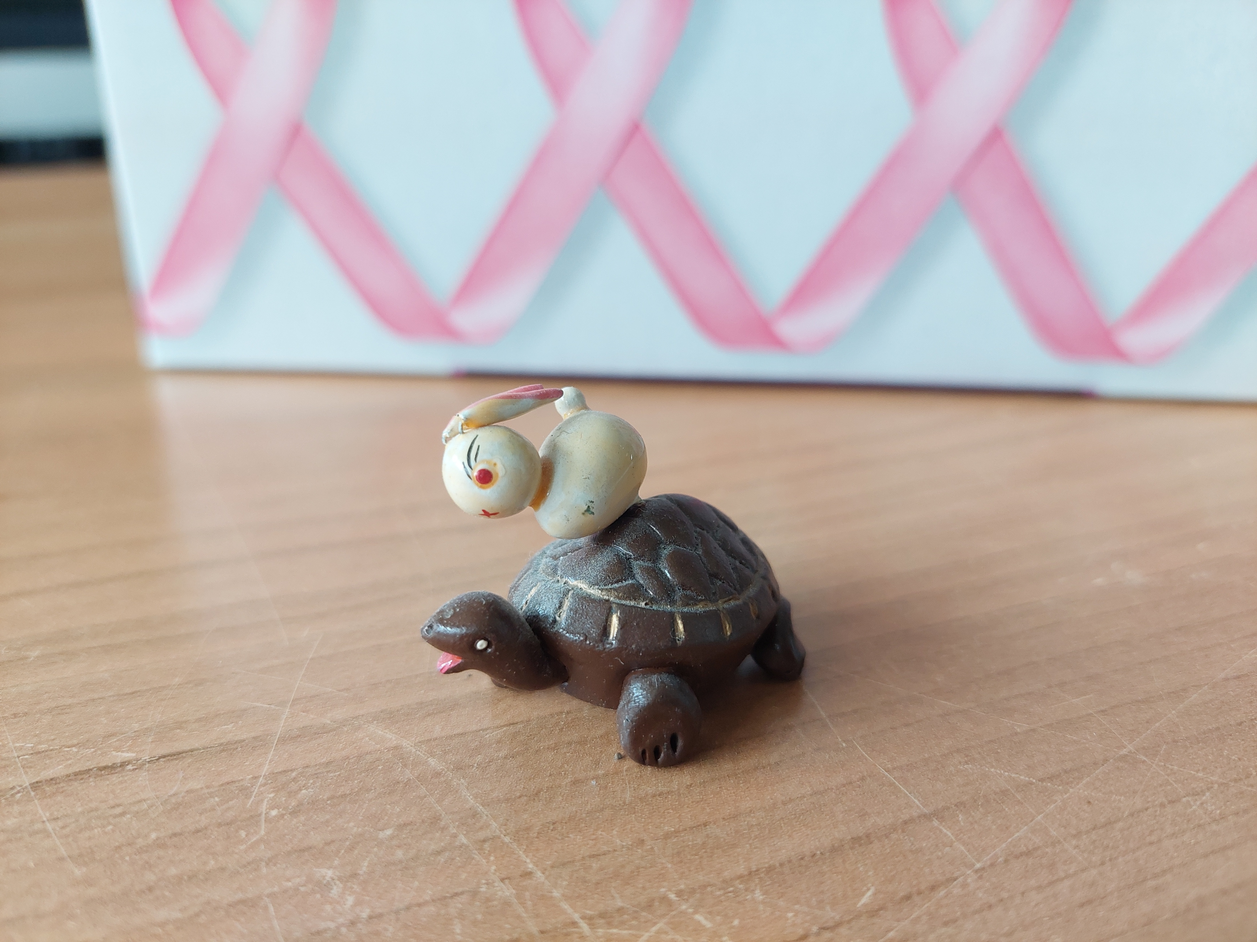 Vintage Turtle Bunny Rabbit Tortoise Hare Miniature Figurine