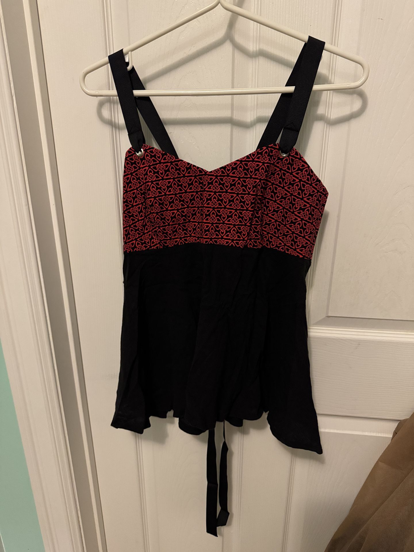Black and Red Halter Top with Lace-Up Back