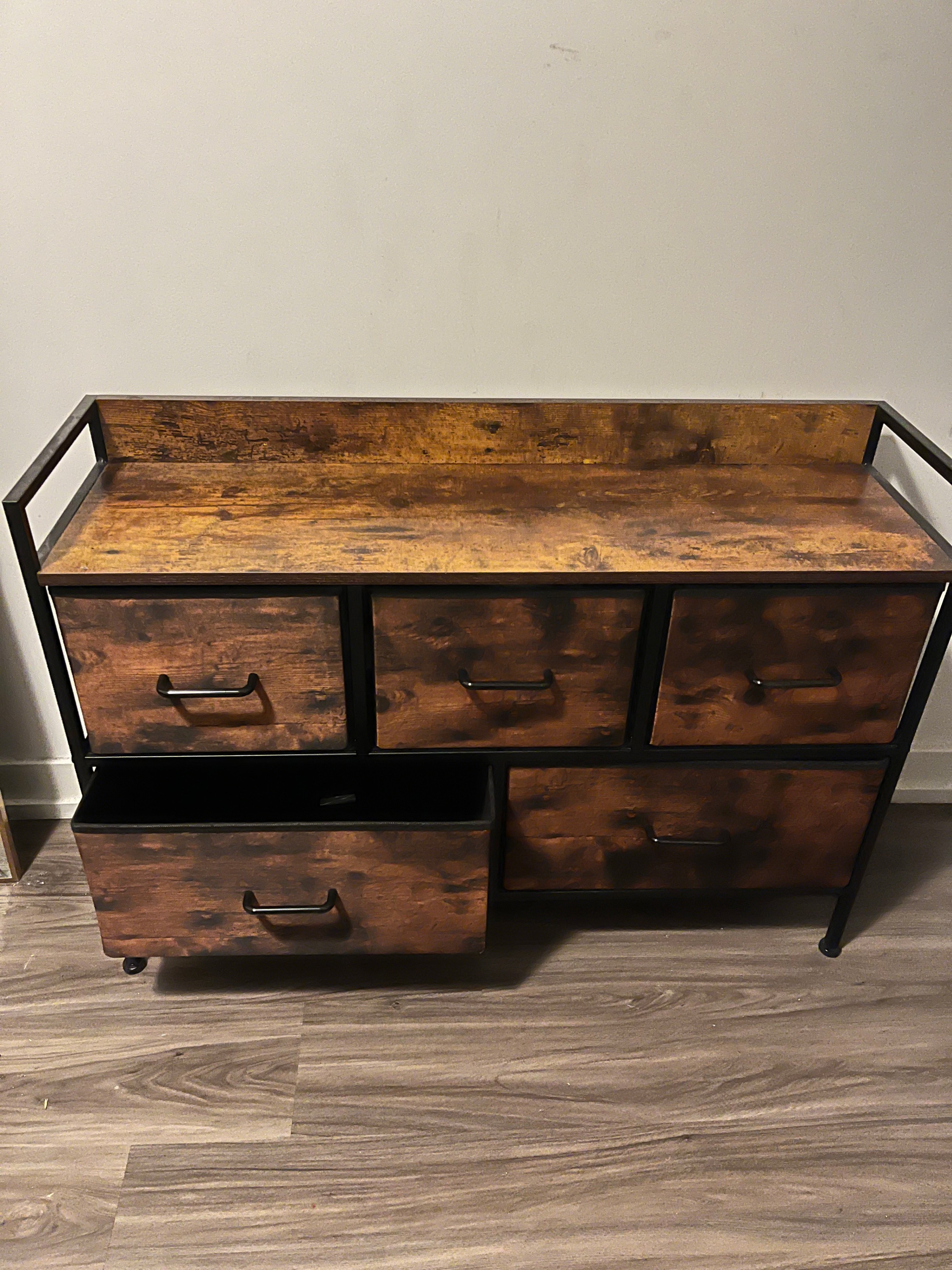 5-Drawer Fabric Dresser / Storage Chest – Rustic Brown & Black