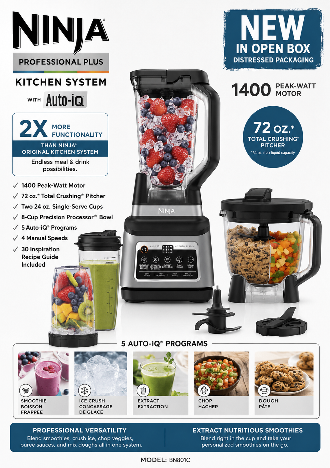 Ninja Professional Plus Kitchen System with Auto-iQ BN801C New