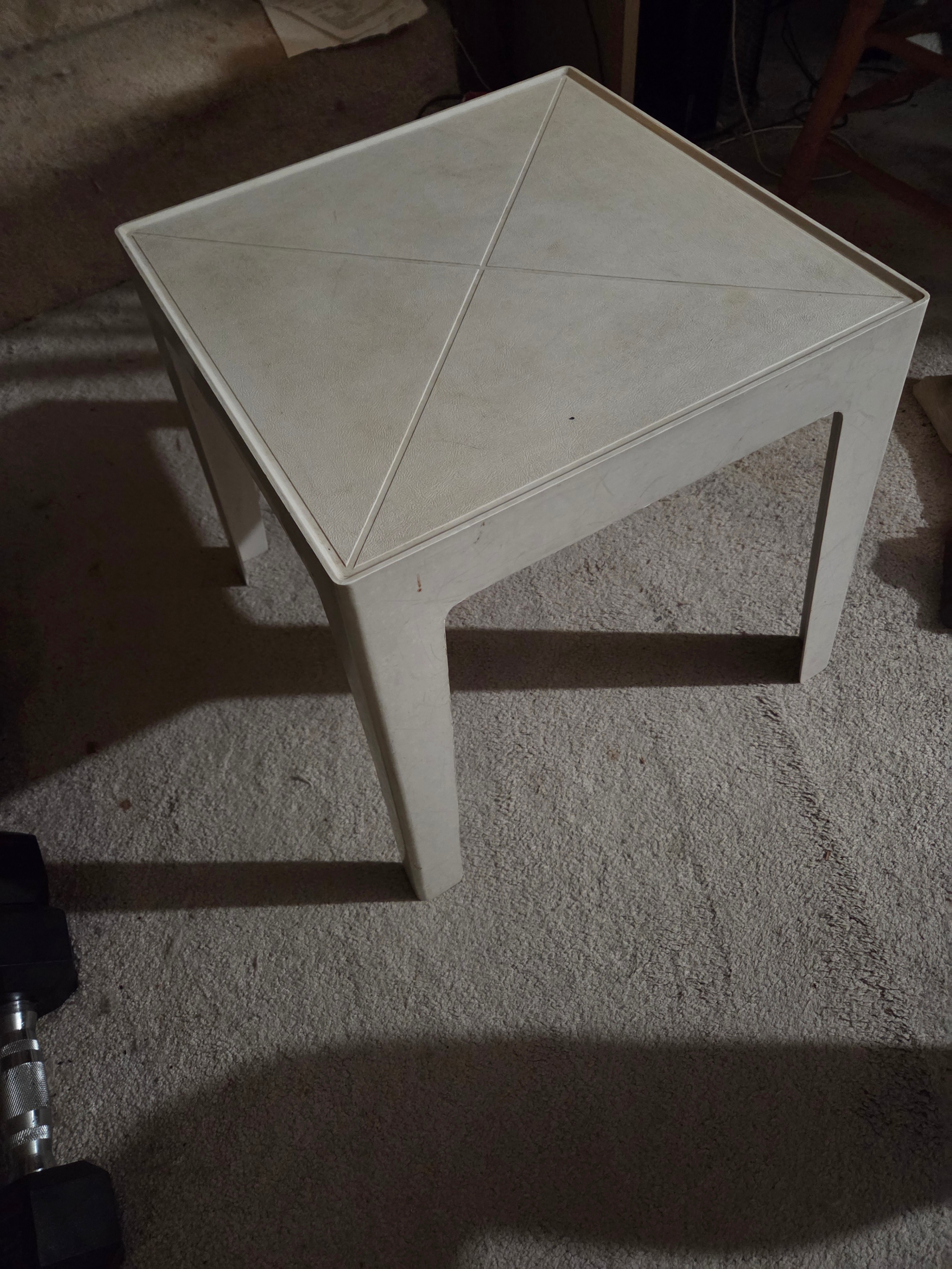 Vintage White Plastic Side Table / Patio Stool 16x16x16"