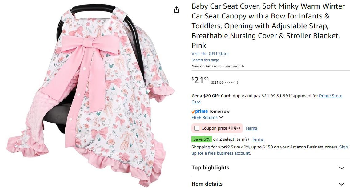NEW~ Pink Baby Car Seat Cover & Nursing Cover - photo 3