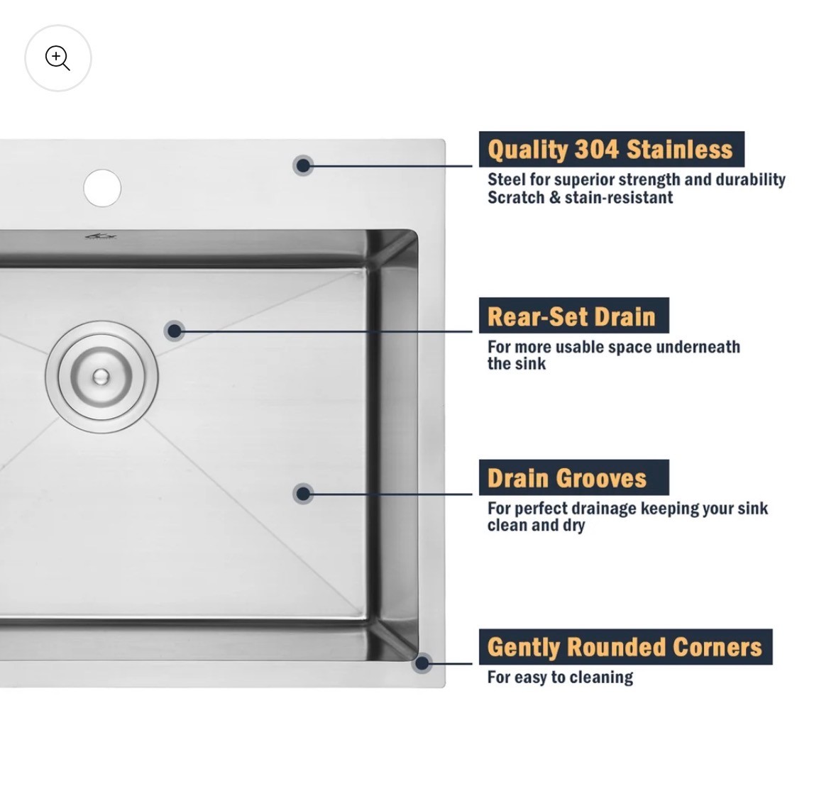 Stainless Steel Topmount/Drop in Kitchen Sink 31"x20" 18 Gauge - photo 5