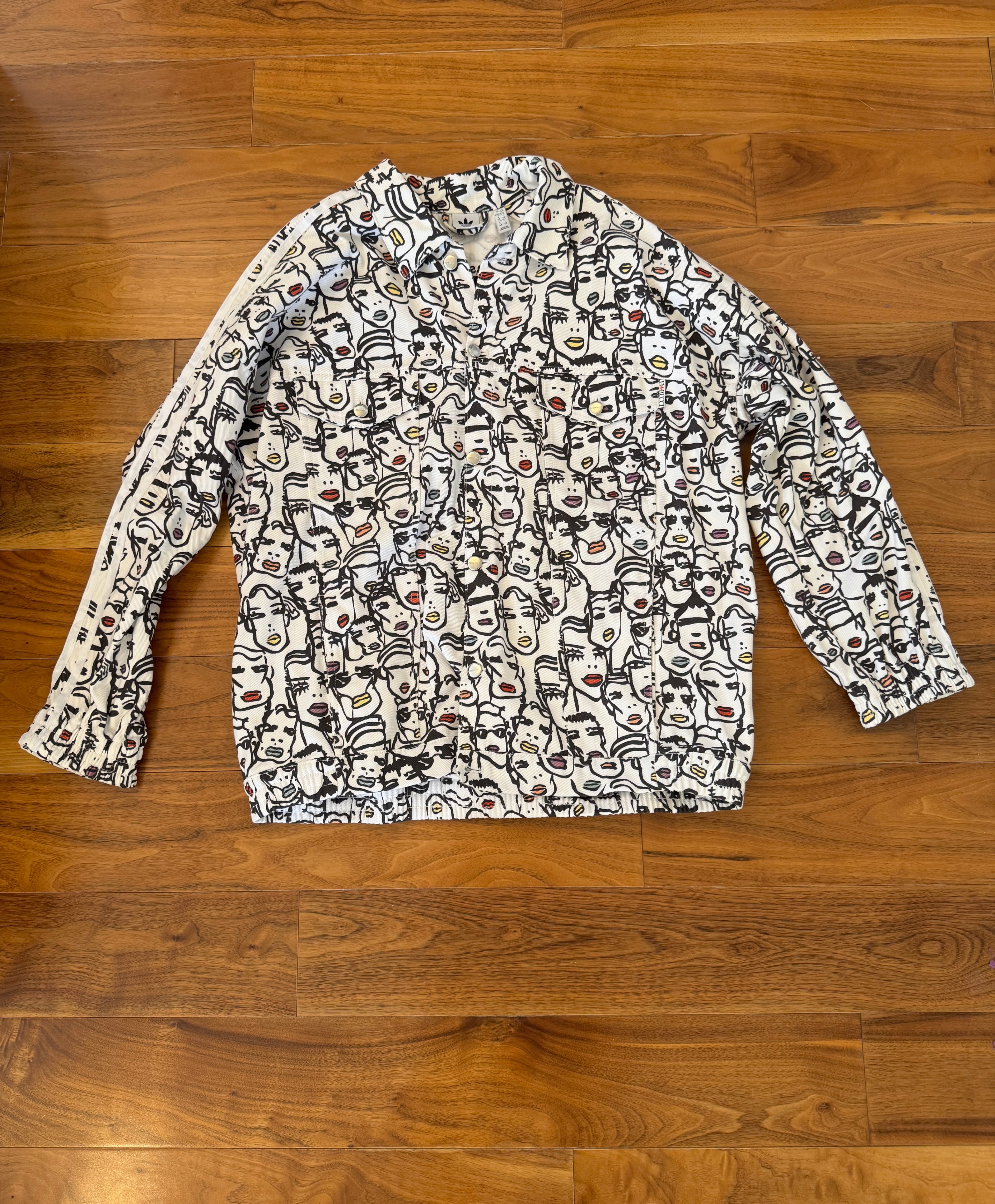 Adidas x Fiorucci White Faces Print Button-Front Jacket