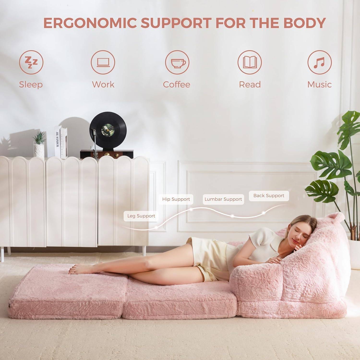 NEW MAXXOYO Pink Faux Fur Foldable Sofa Bed - photo 4
