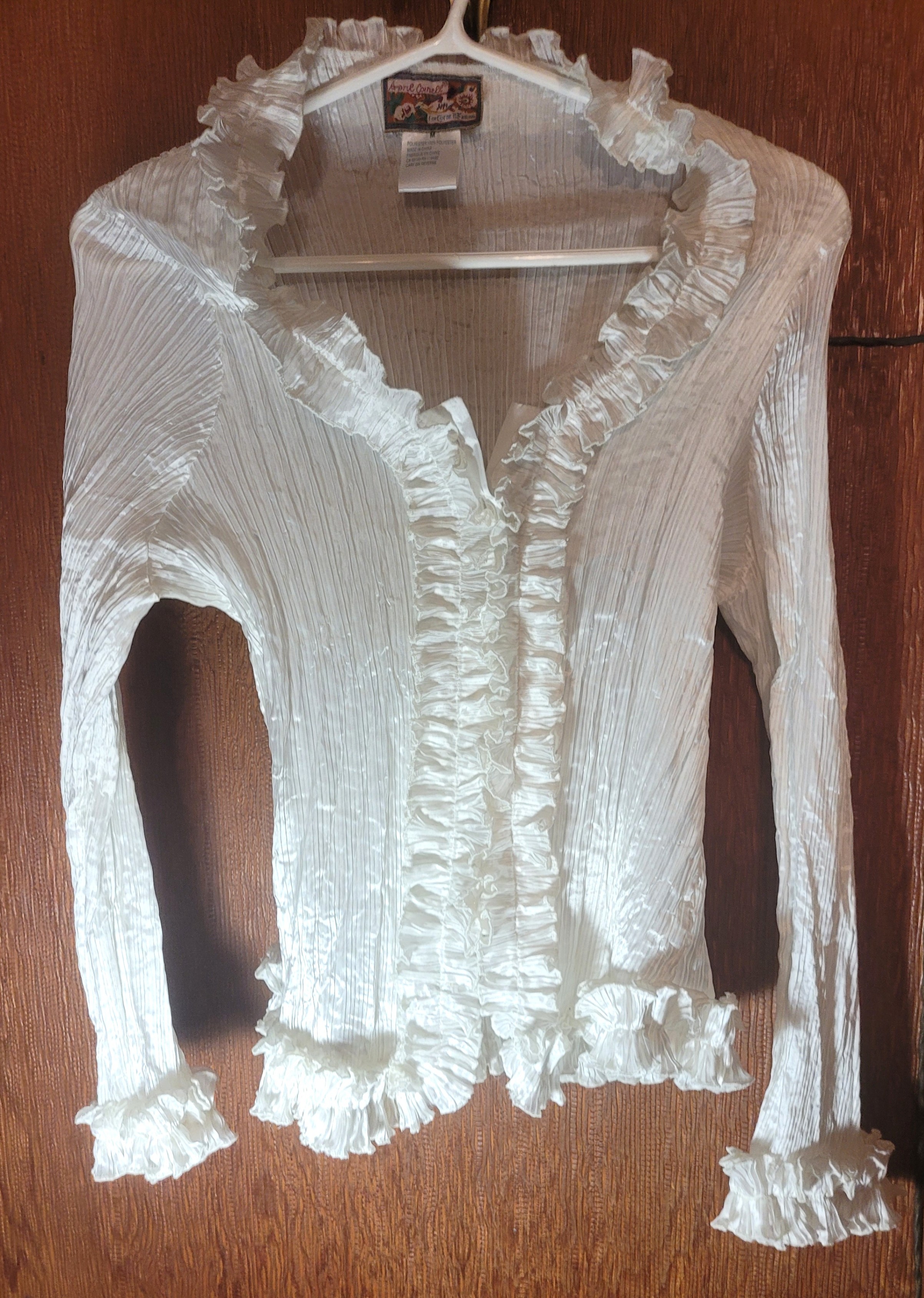 April Cornell Cream Pleated Ruffle Front Blouse Medium Long Slee