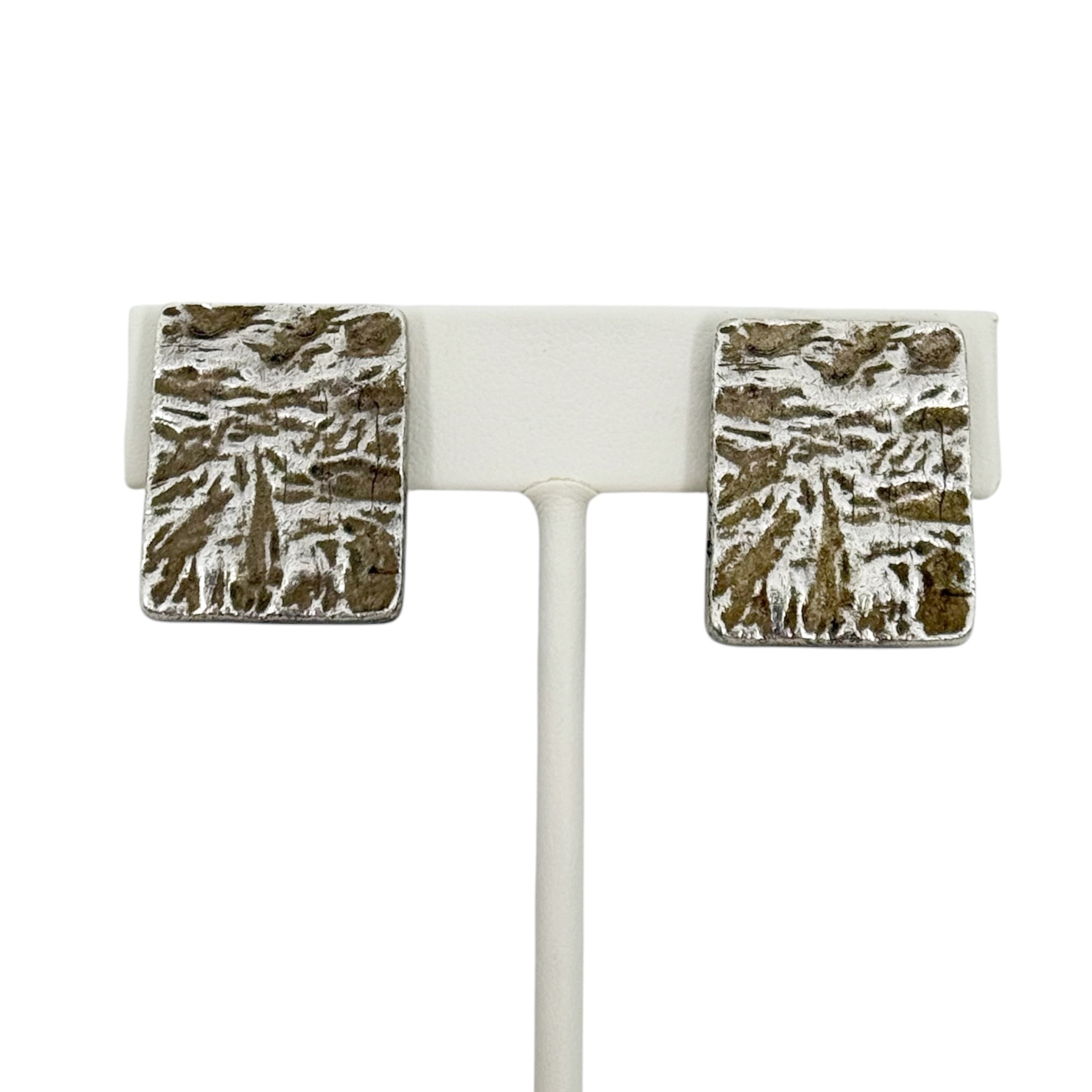 Vintage silver tone brutalist clip on earrings - GM3003