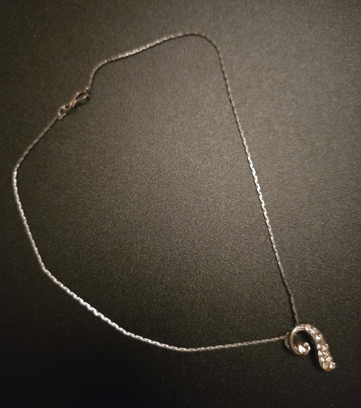 Silver-tone Necklace w/Faux Diamond Pendant