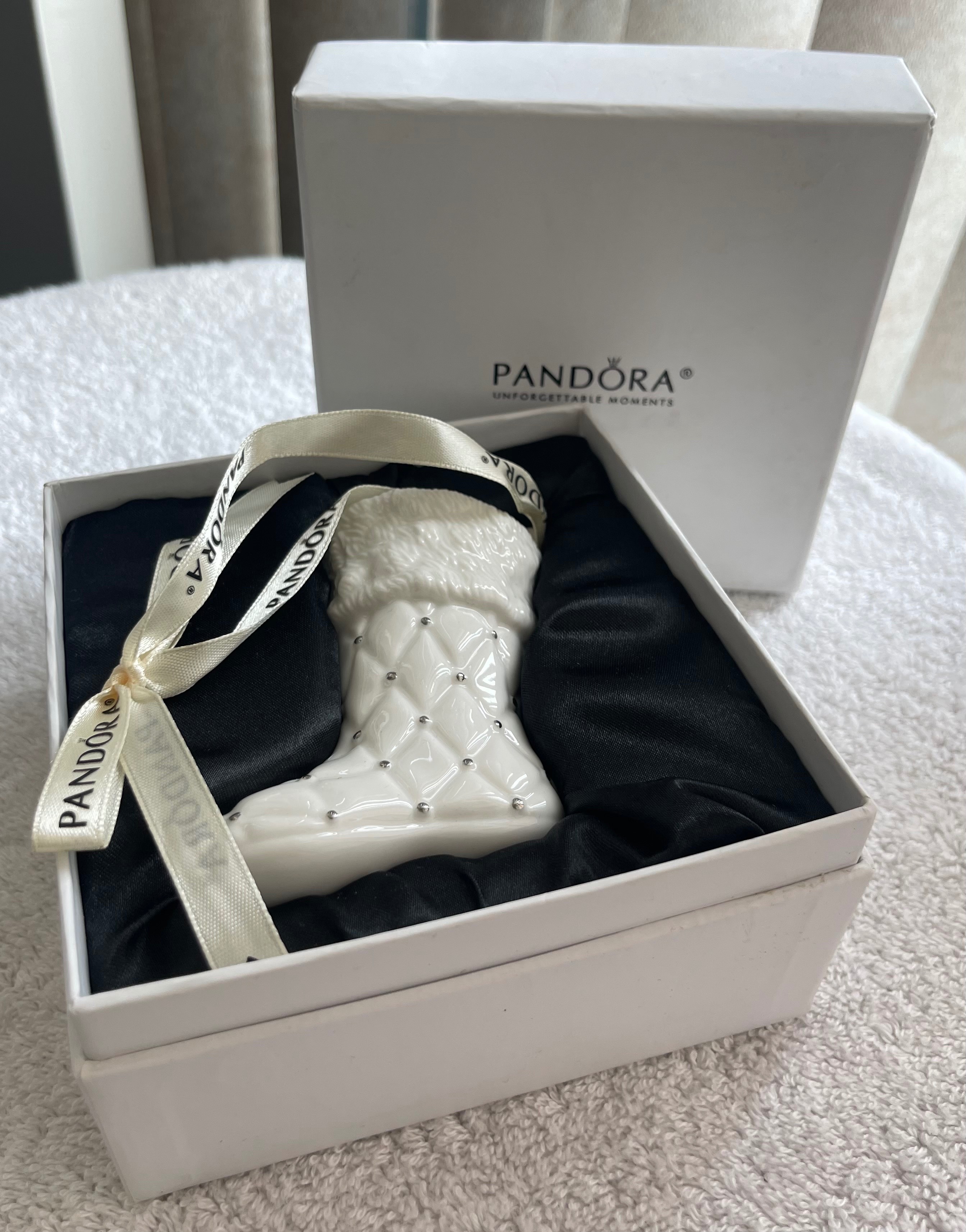 Vintage 2012 Pandora Porcelain Christmas Stocking Ornament NIB