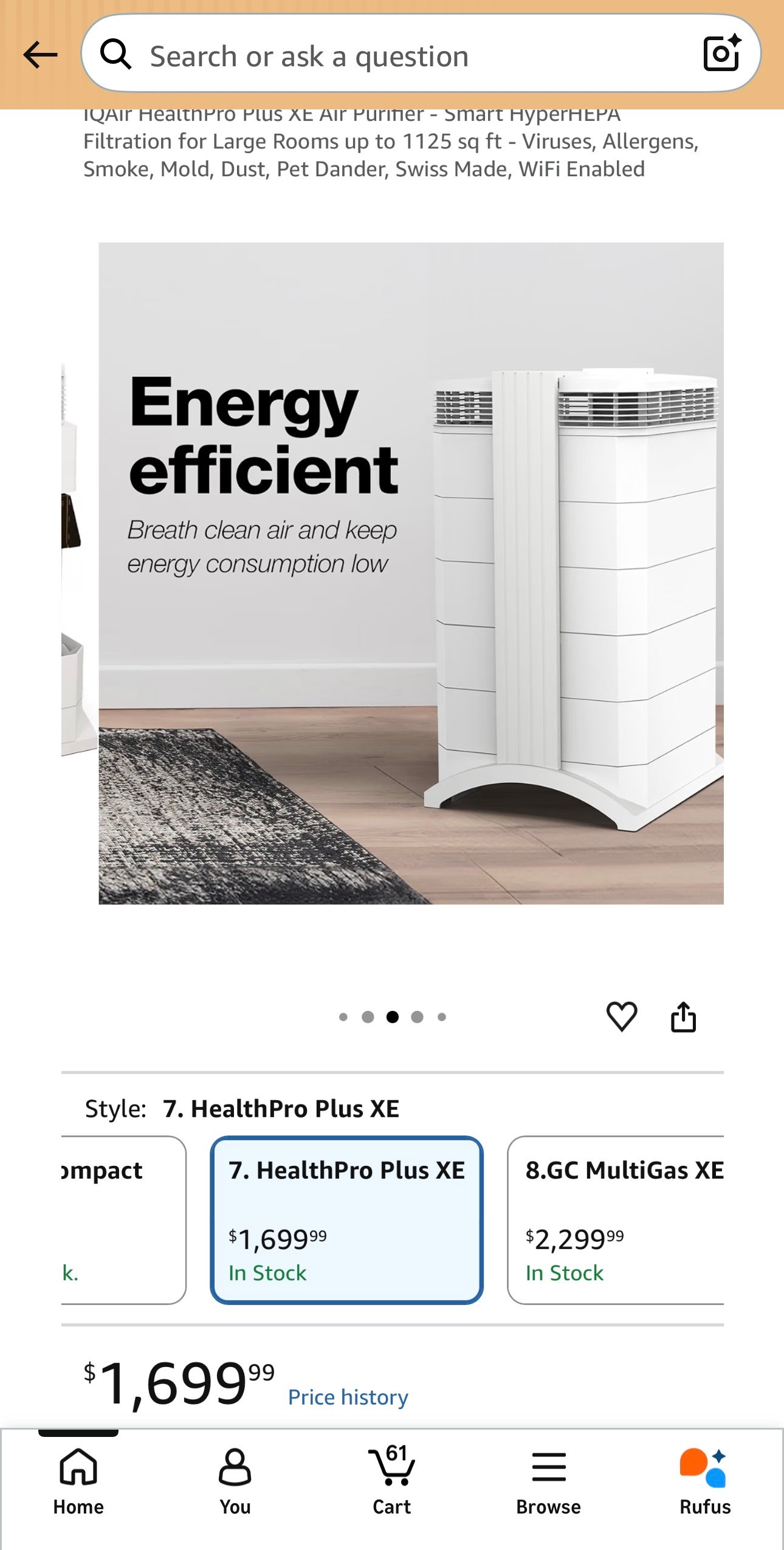 HealthPro Plus Air Purifier HyperHEPA Filtration 1125sq ft Wifi - photo 2