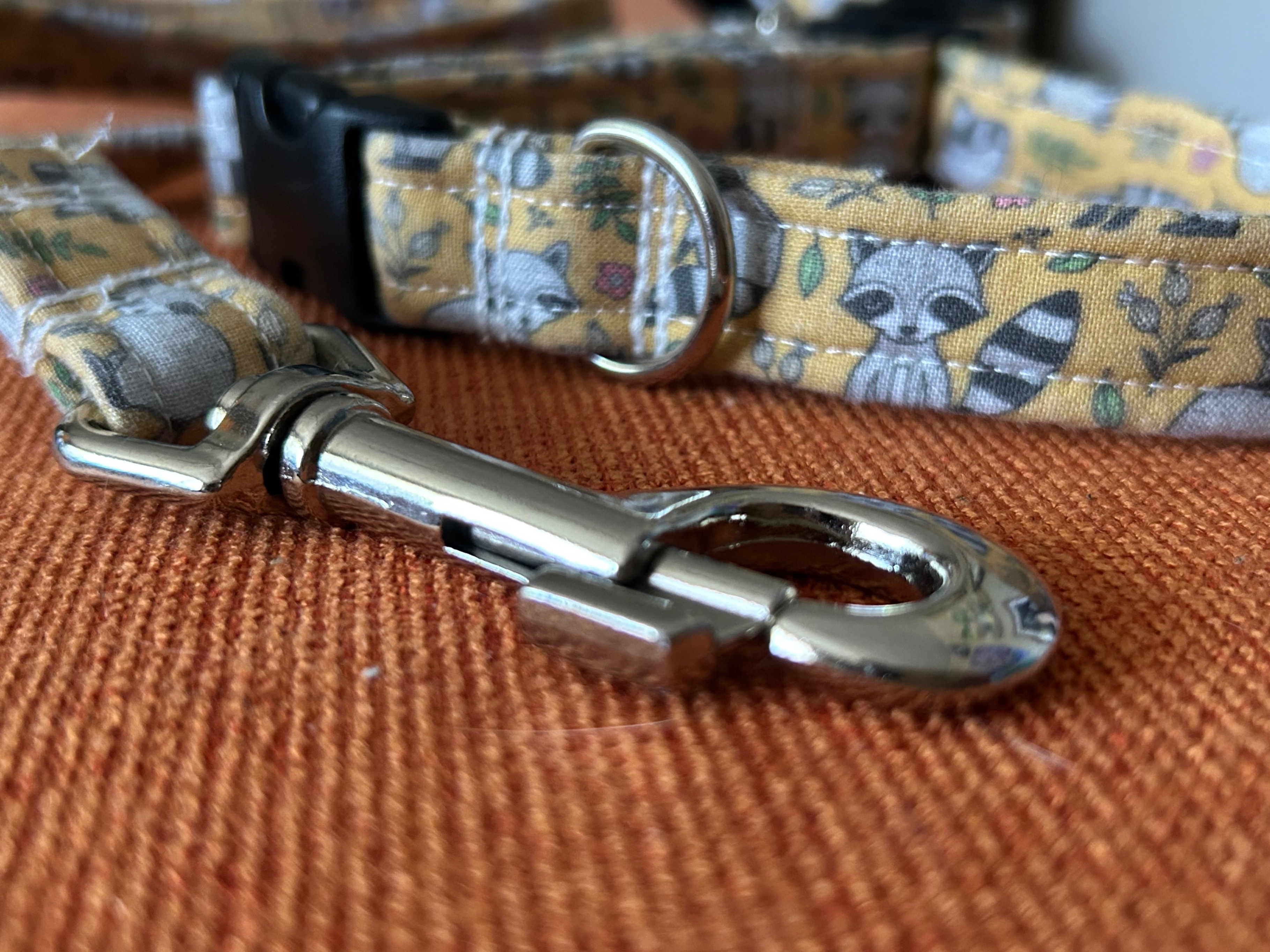 Matching Set - Racoon/Yellow Fabric Dog Collar and Lead - photo 2