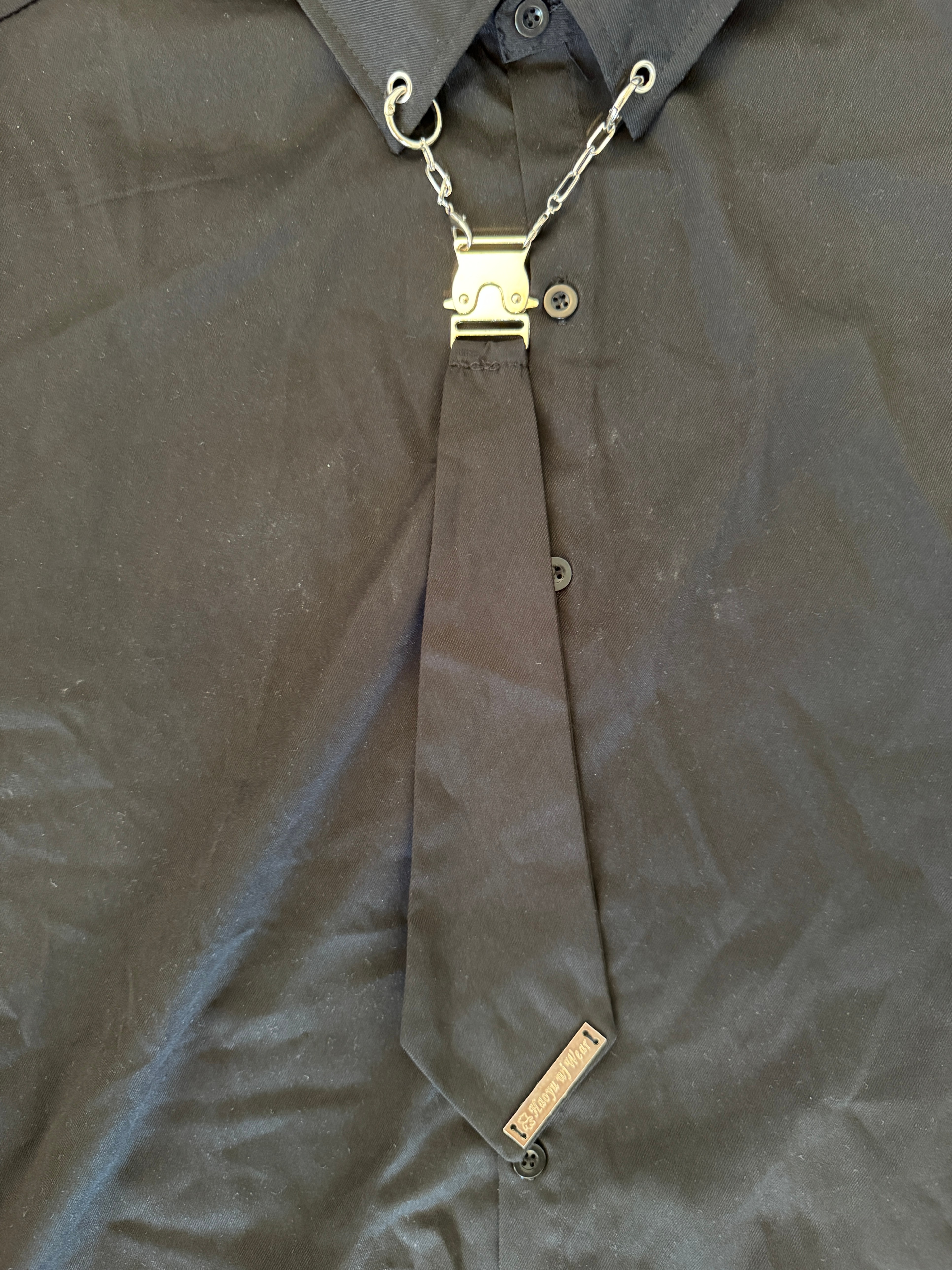 Black Collared Shirt with Chain Tie - photo 2