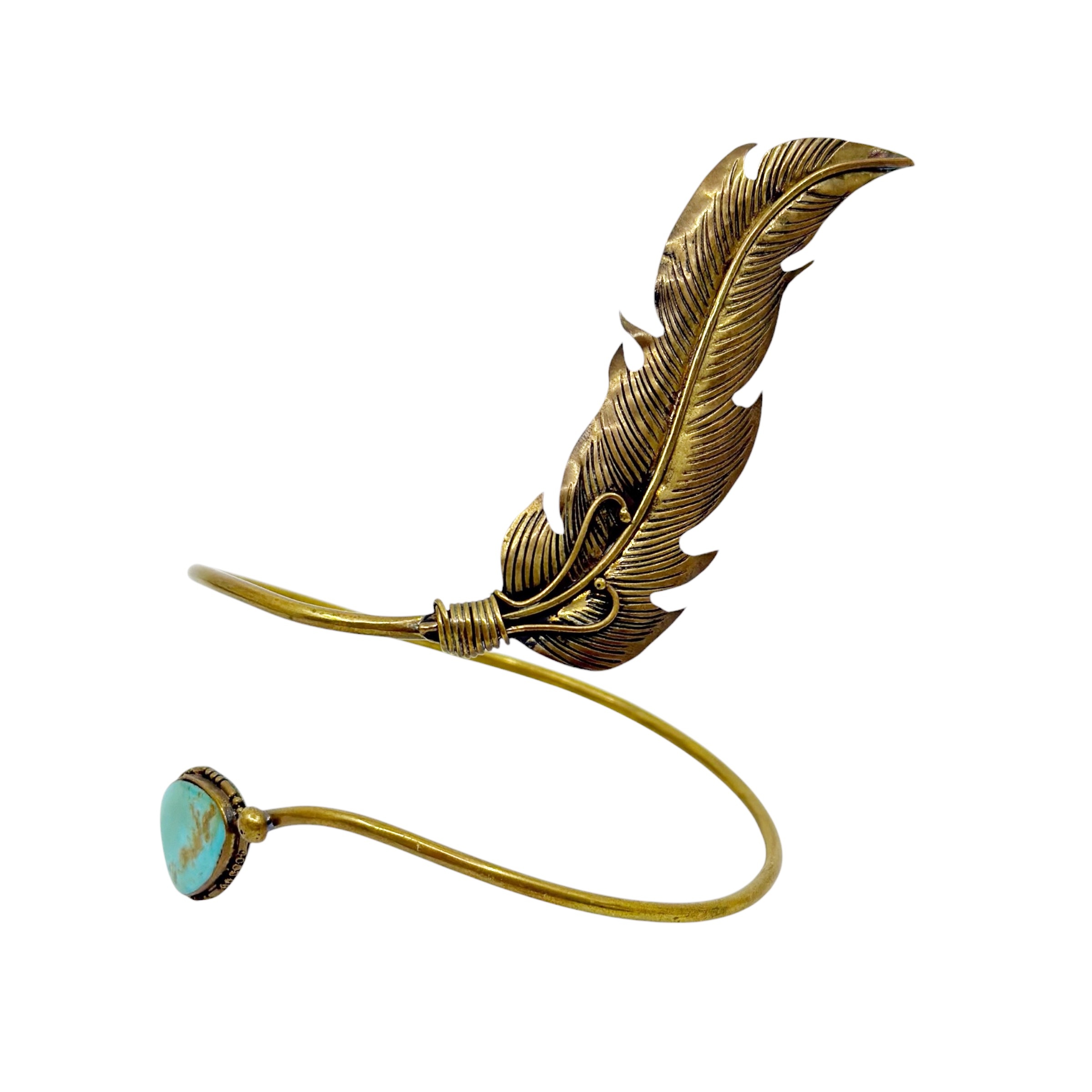 Vintage Southwestern brass & turquoise arm bracelet - photo 4