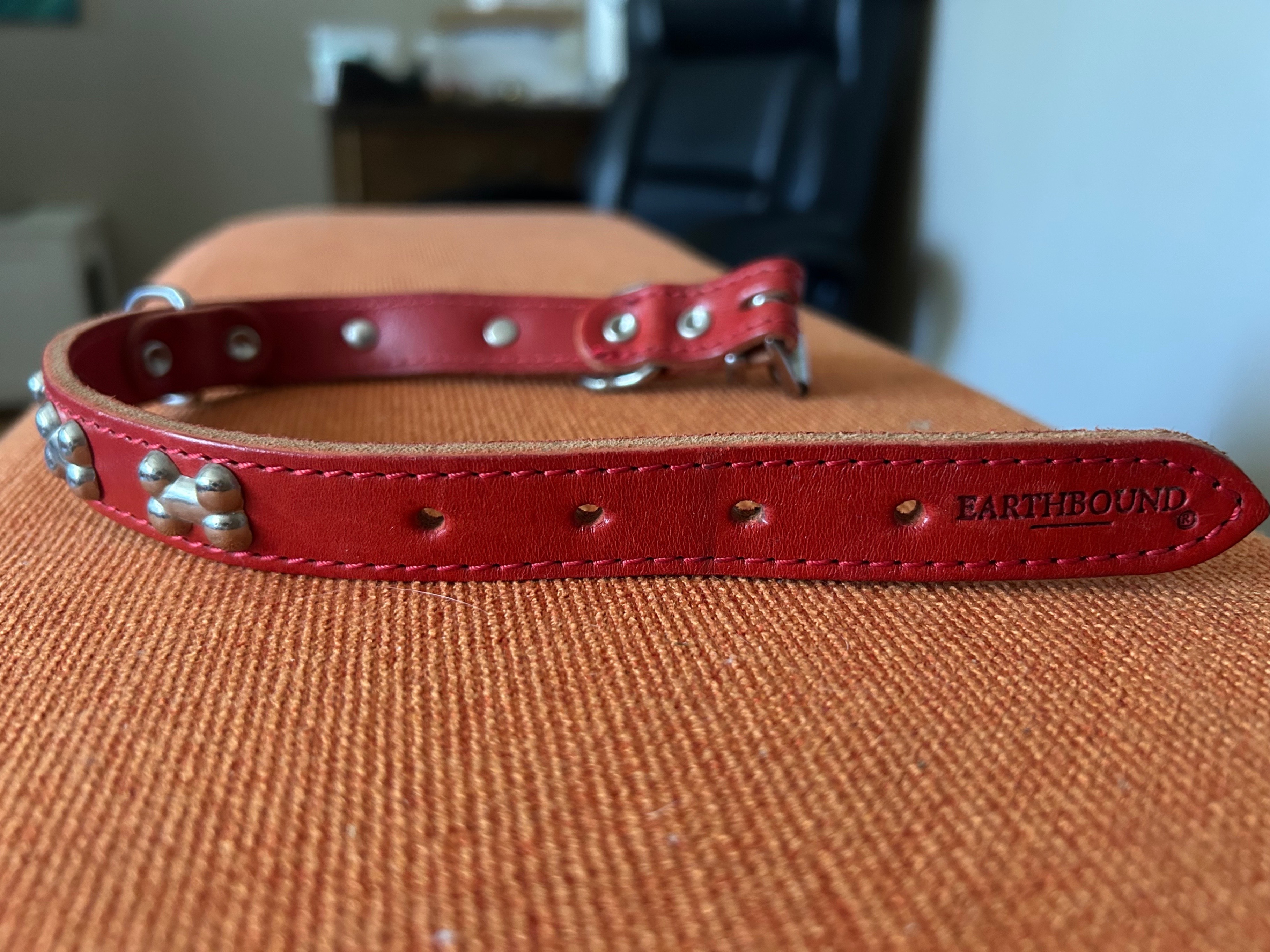 Red Leather Dog Collar - 41cm long
