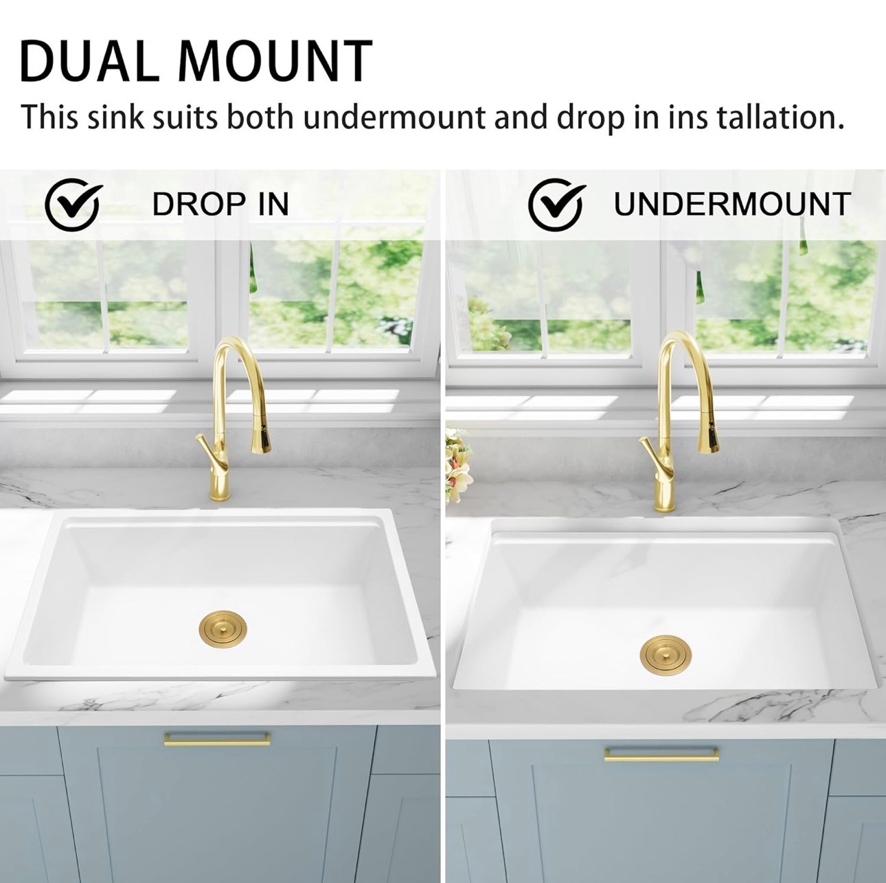 White Granite Quartz Kitchen Sink 25.59"X17.72" Large Deep Bowl - photo 5