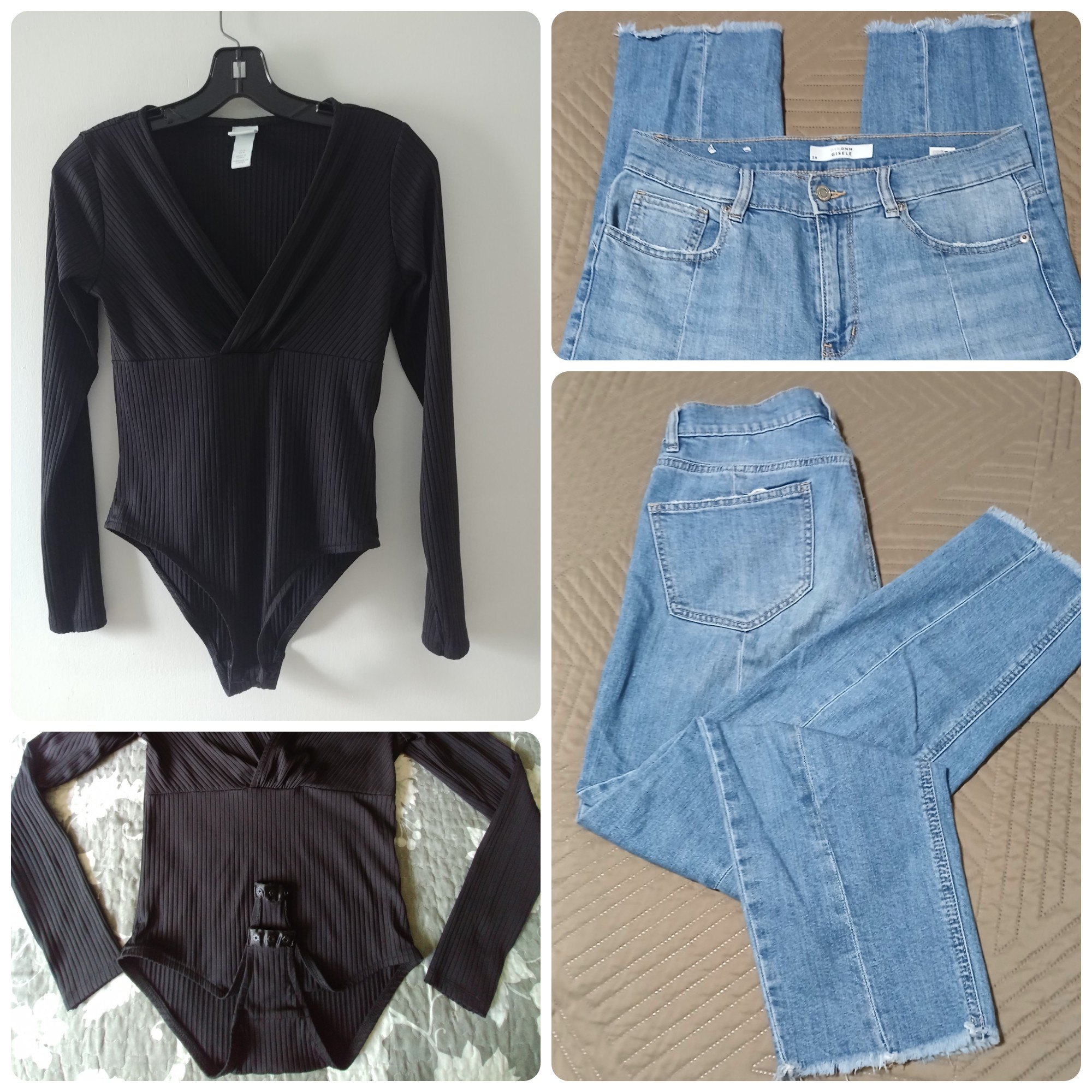 H&M Bodysuit, Medium With Dynamite Cropped Blue Jeans 28 , Set