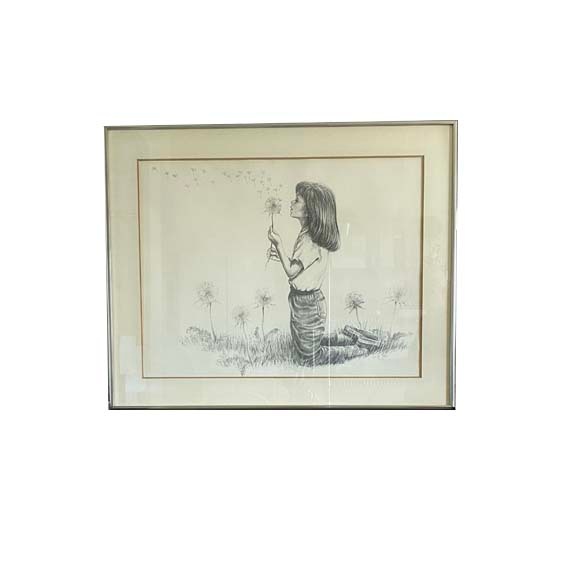 Vintage W. M. Otto Girl & Flower Framed Print – No. I