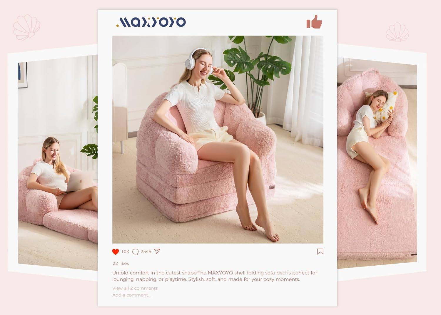NEW MAXXOYO Pink Faux Fur Foldable Sofa Bed