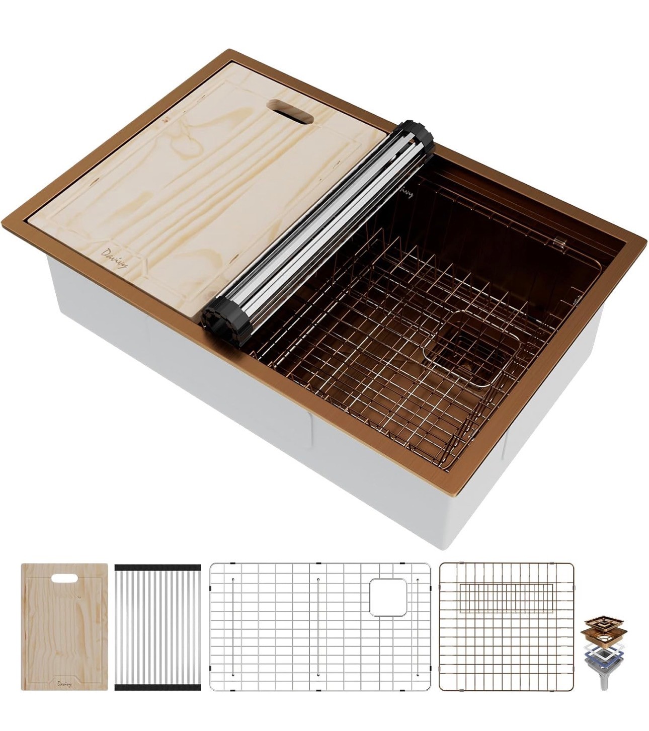 Rose Gold Stainless Steel Kitchen Sink 31x21" Double Track 16 Ga