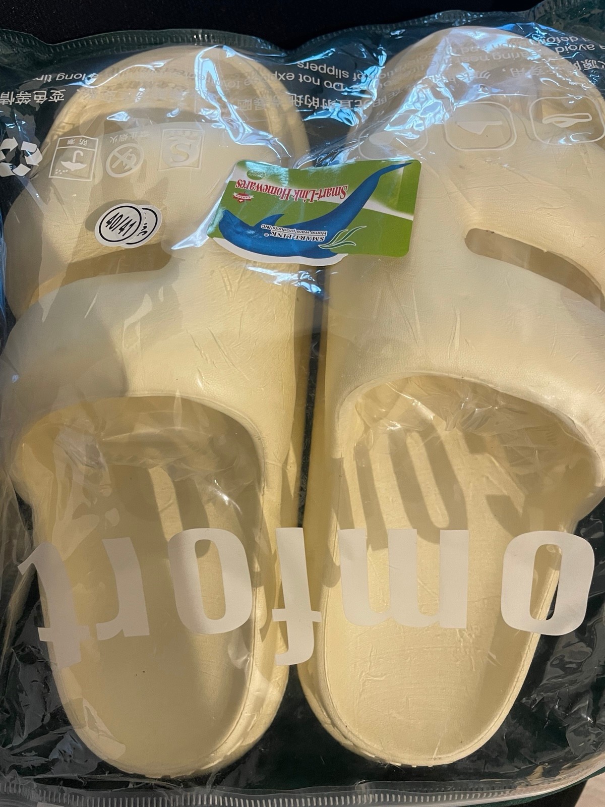 Smart-Ink Comfort Slides - Ivory/ Green