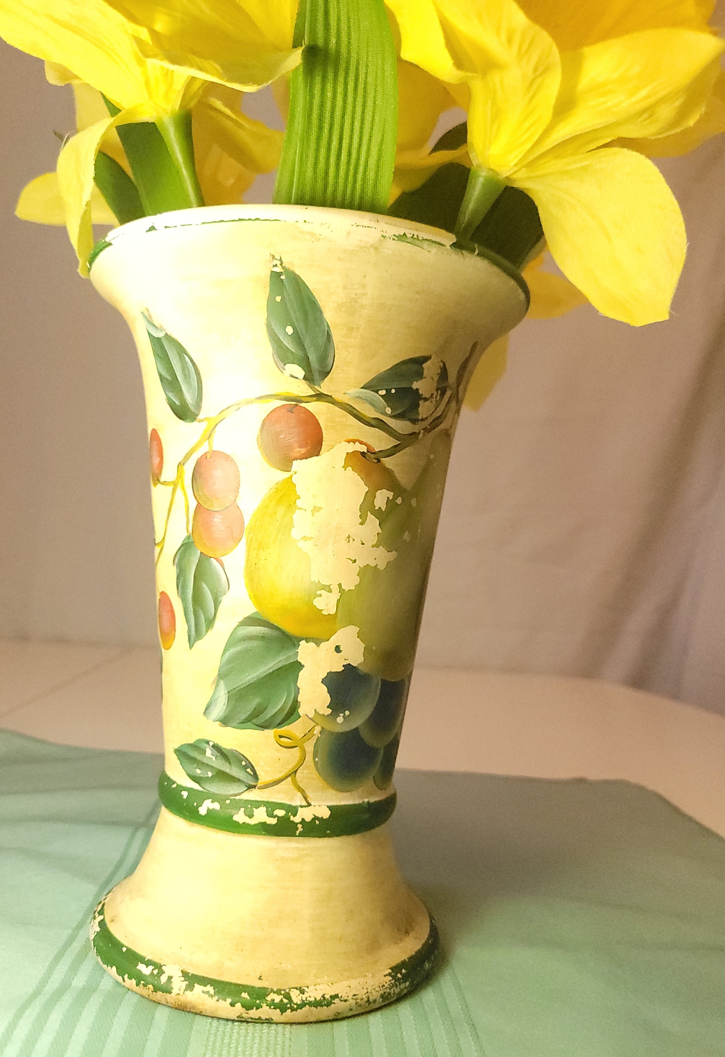 Circa 1990s Italian Style Hand Painted Tuscan Fruit Ceramic Vase - photo 3