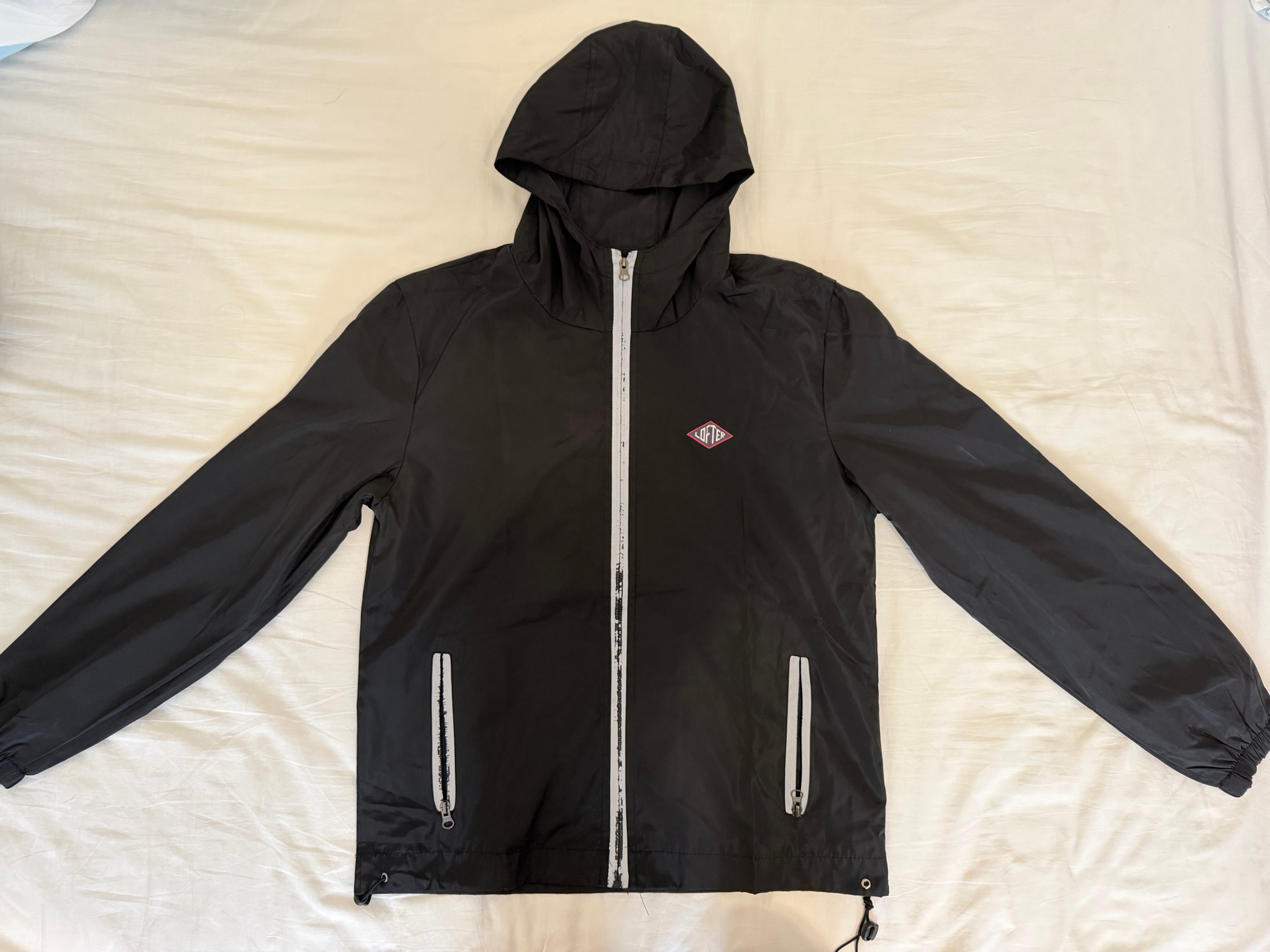 Black Hooded Windbreaker Jacket – Size L