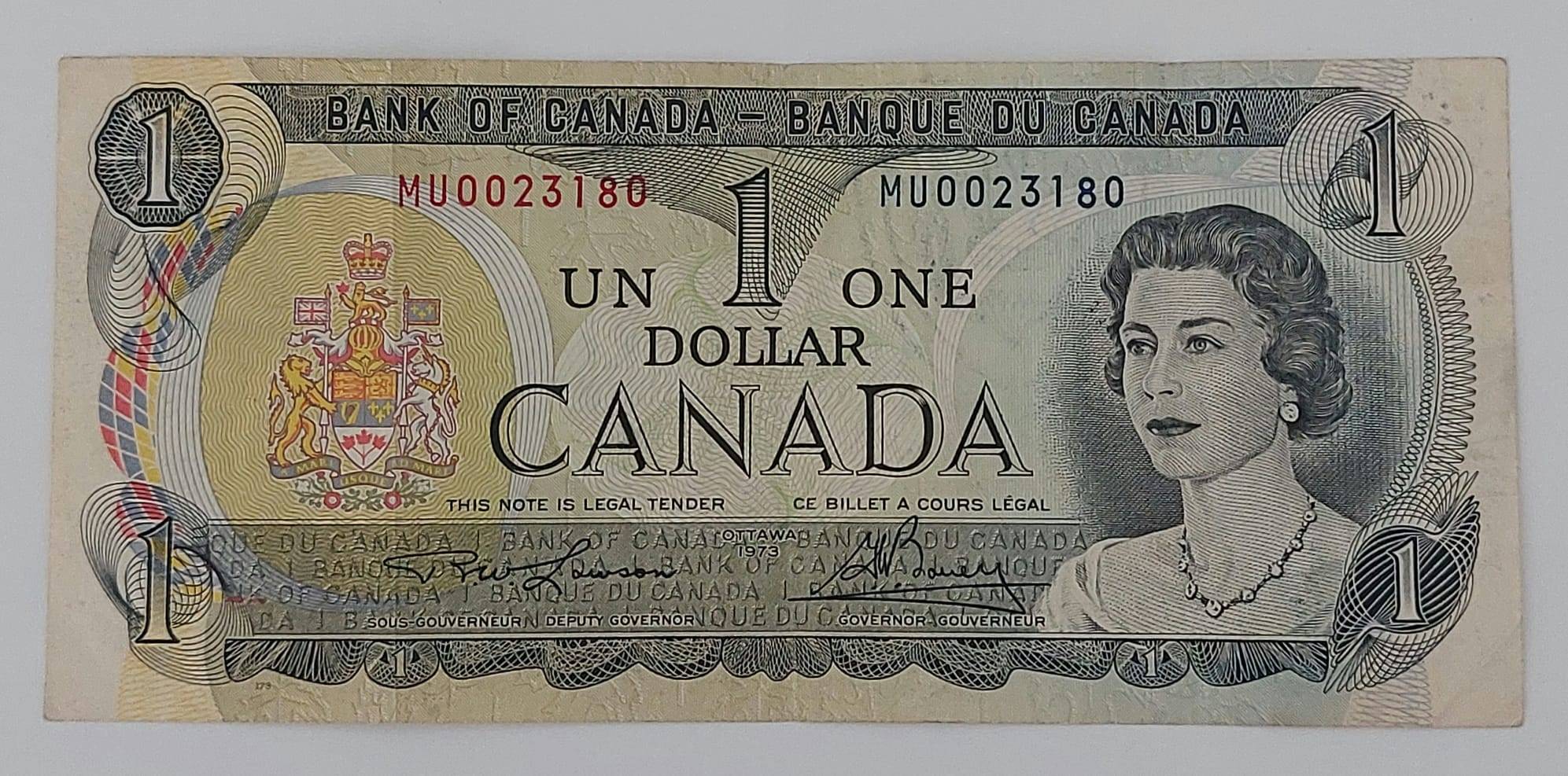 1973 Canadian $1 Note with Black Diamond Riders (BDR) 1979 Stamp - photo 2