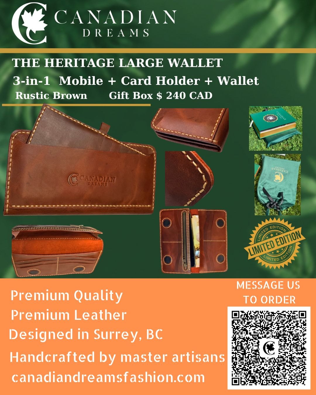 Heritage Large Wallet — our 3-in-1 in rustic brown,