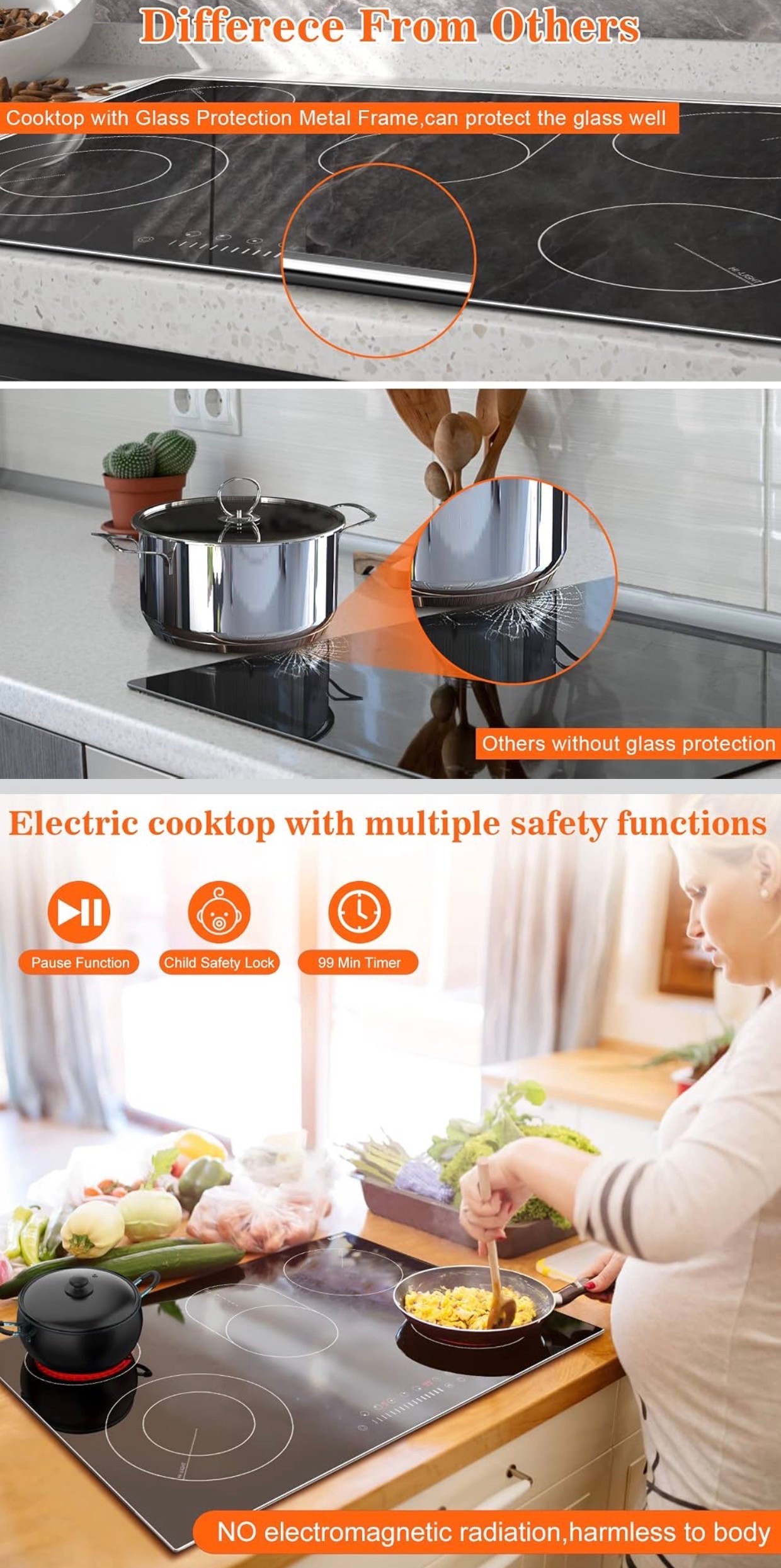 5 Burners Electric Cooktop 30" Countertop Glass Protection Metal - photo 4