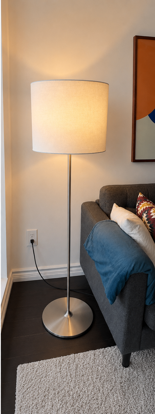 Modern Brushed Metal Floor Lamp – Large White Shade