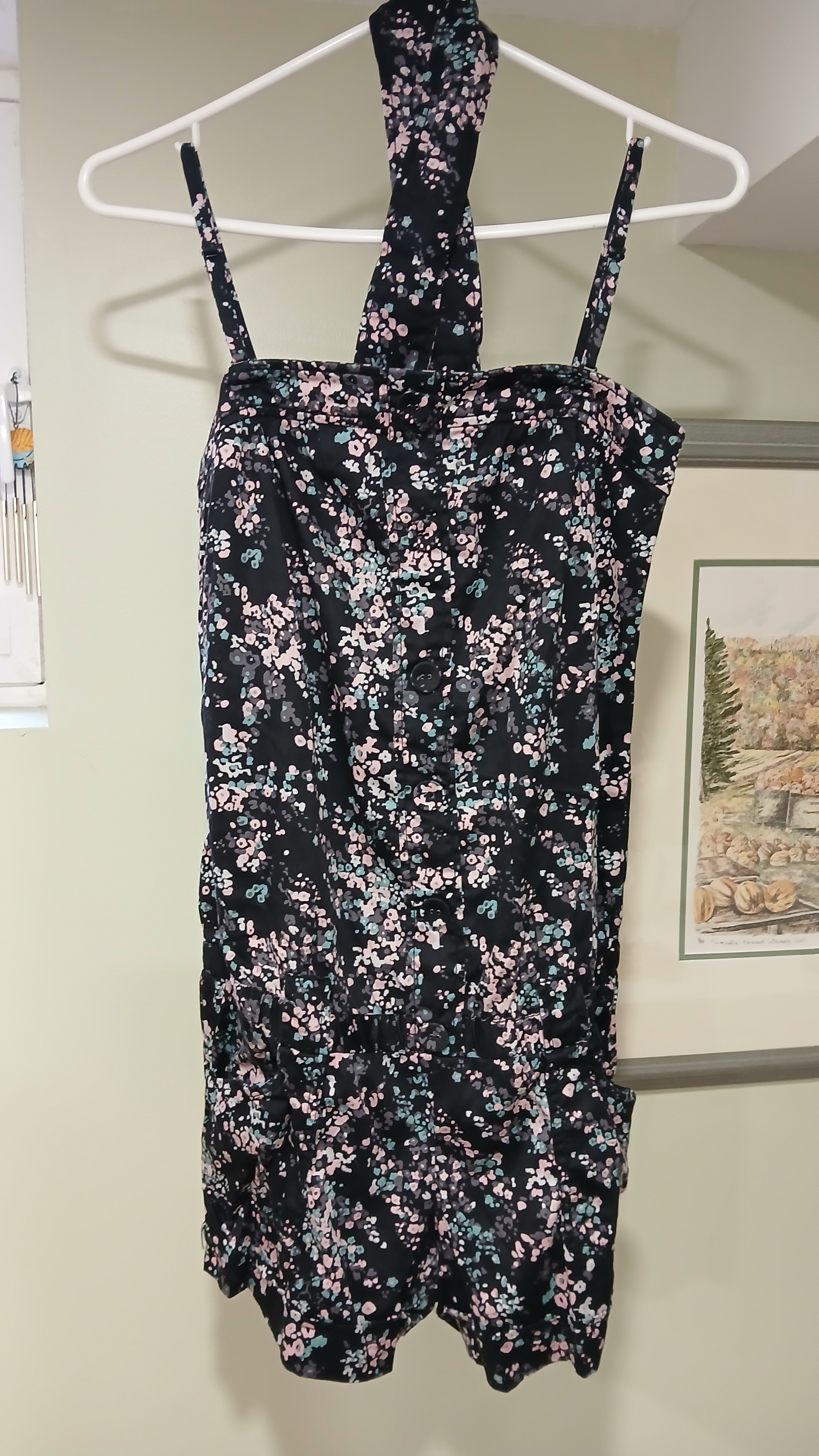 Dynamite Floral Black and Pink Shorts Romper,Small