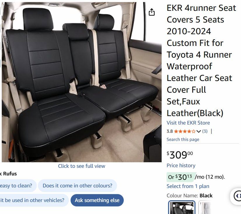 20. 4Runner Seat Covers, 5 Seats, Black 2010-2024