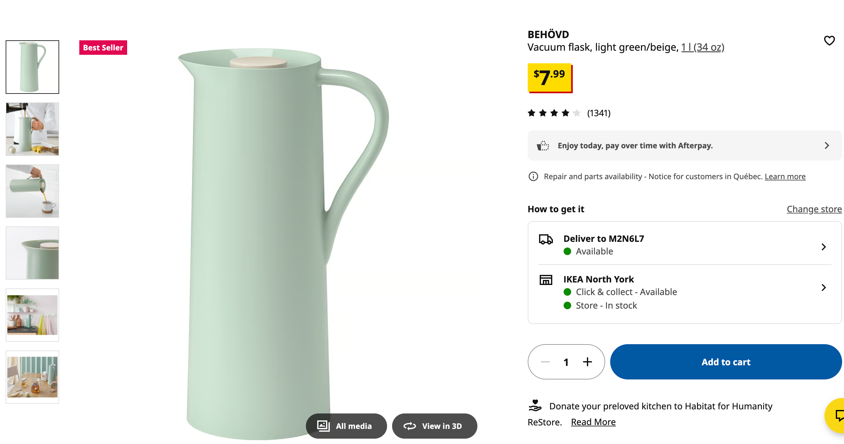 IKEA BEHÖVD Vacuum Flask 1L – Light Green
