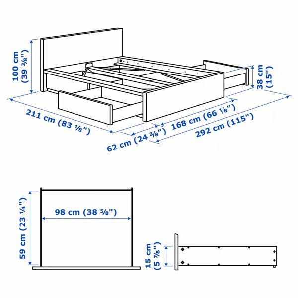 IKEA Malm Bed Frame with Drawers - Queen - Dark Brown - photo 2