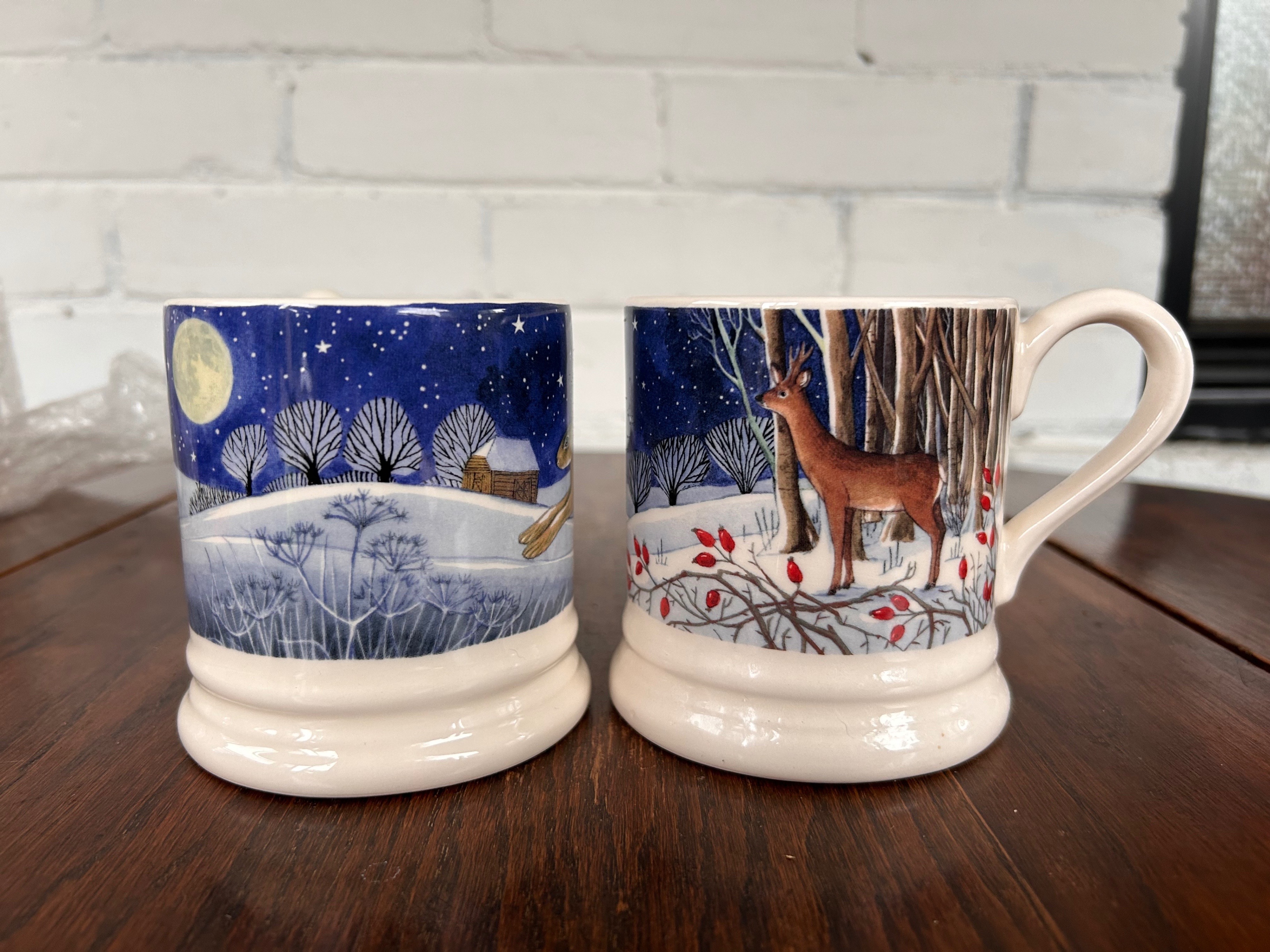 Set 3x Emma Bridgewater "Winter Animals at Night" 1/2 Pint Mug - photo 2
