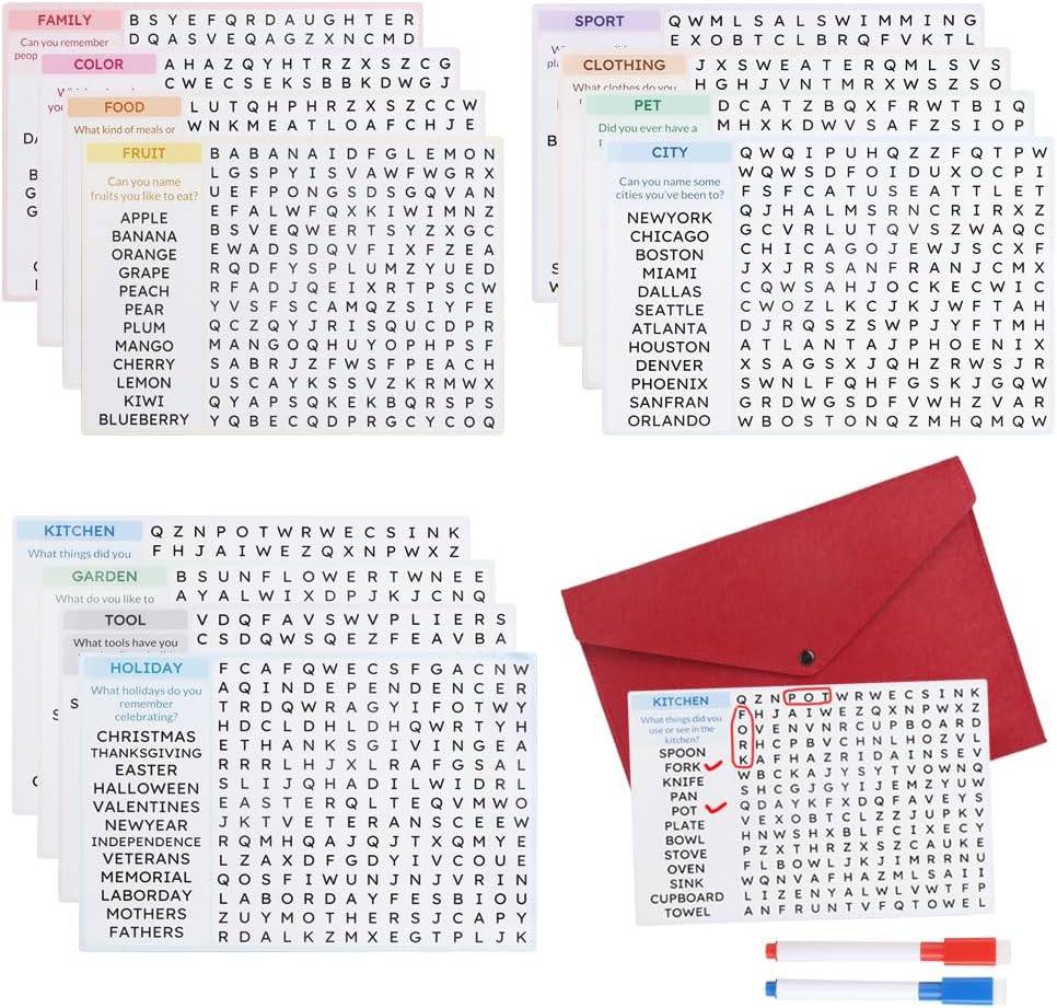 NEW~ Large Print Word Search Cards, Reusable, 12 Pack