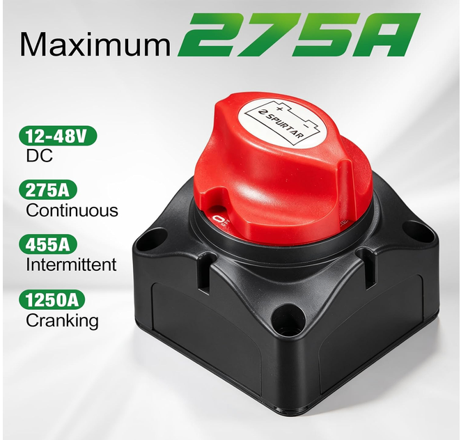Car Battery Disconnect Switch 12V 24V 48V 275A On-Off - photo 4