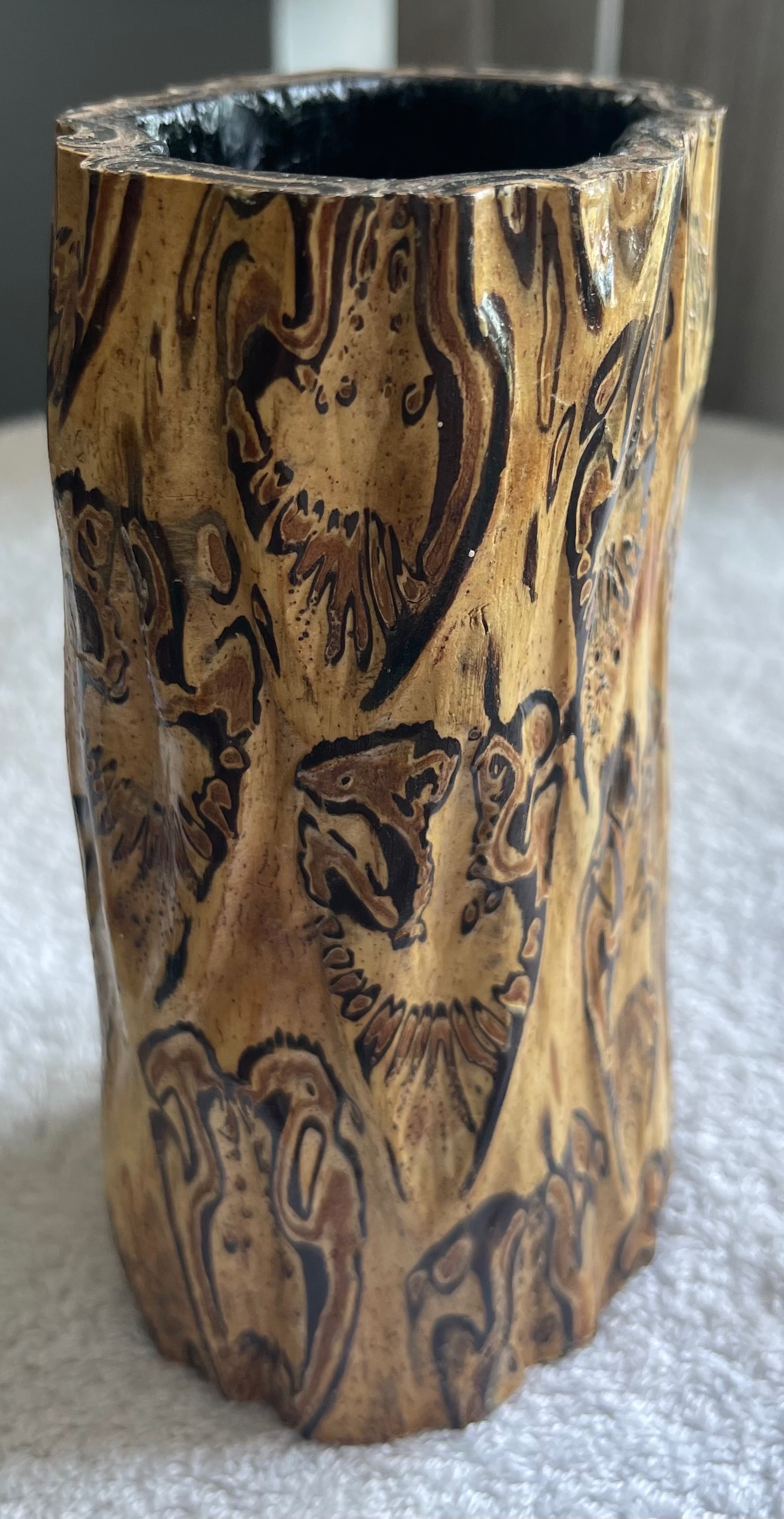 Vintage New Zealand Ponga Tree Fern Carved Wooden Vase 5" - photo 2