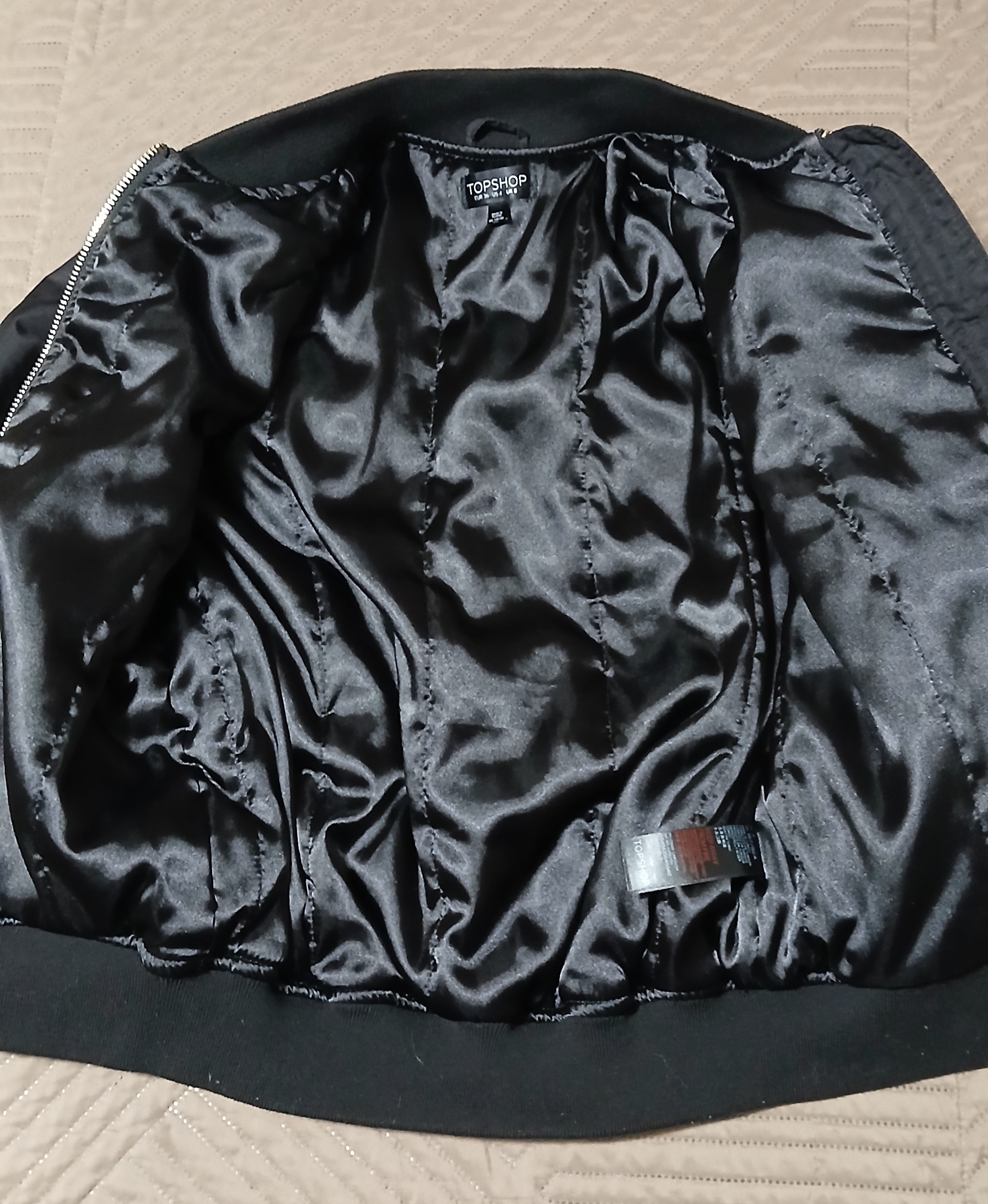 Women's Top Shop Black Bomber Jacket Size 4, Like New. - photo 4