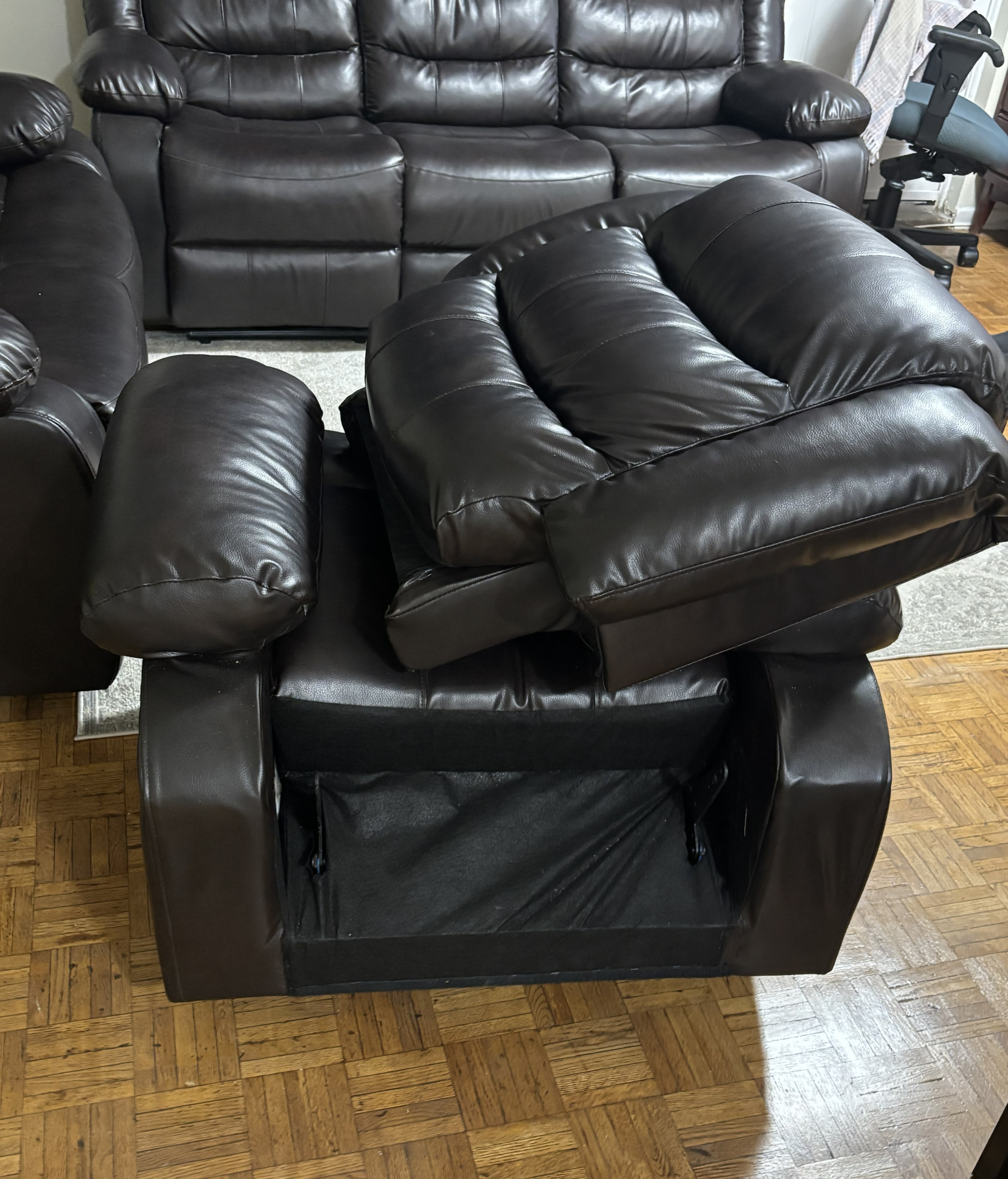 Dark Brown Faux leather reclining Sofa set - photo 4