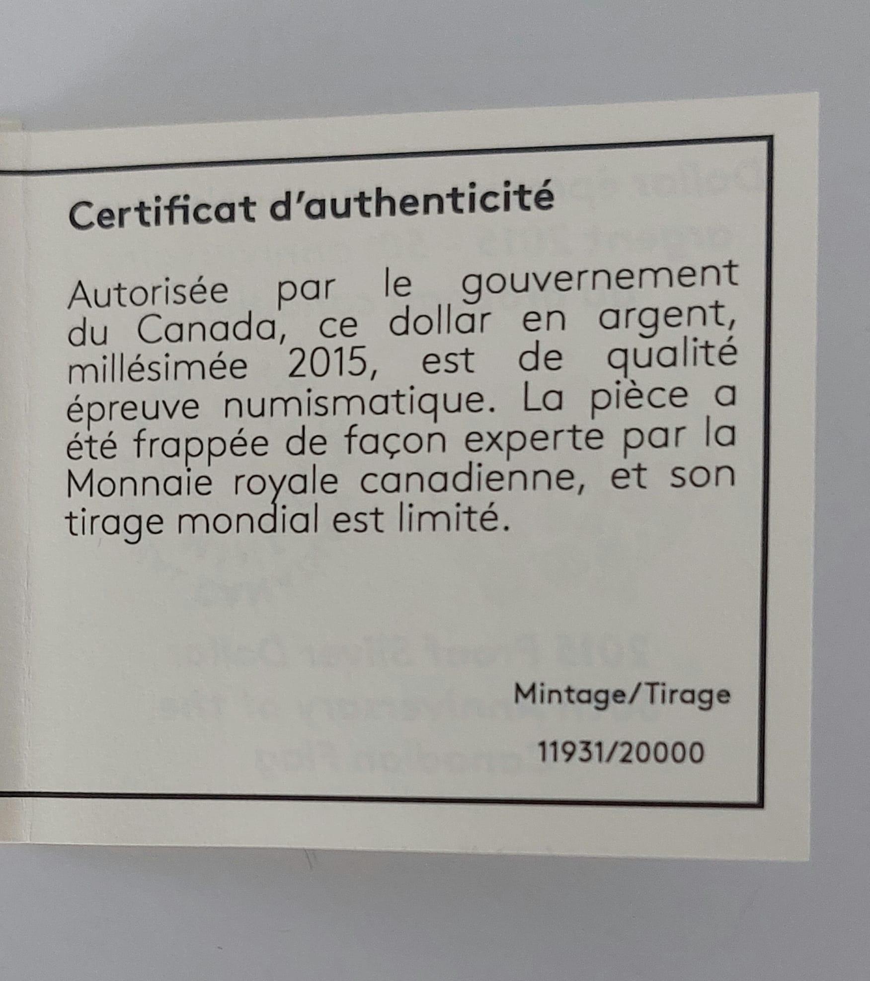 2015 $1 Proof Silver Dollar: 50th Anniv. Canadian Flag - photo 5