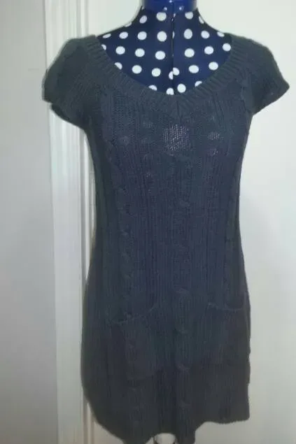 Seductions Grey Short Sleeved Sweater Dress With Pockets