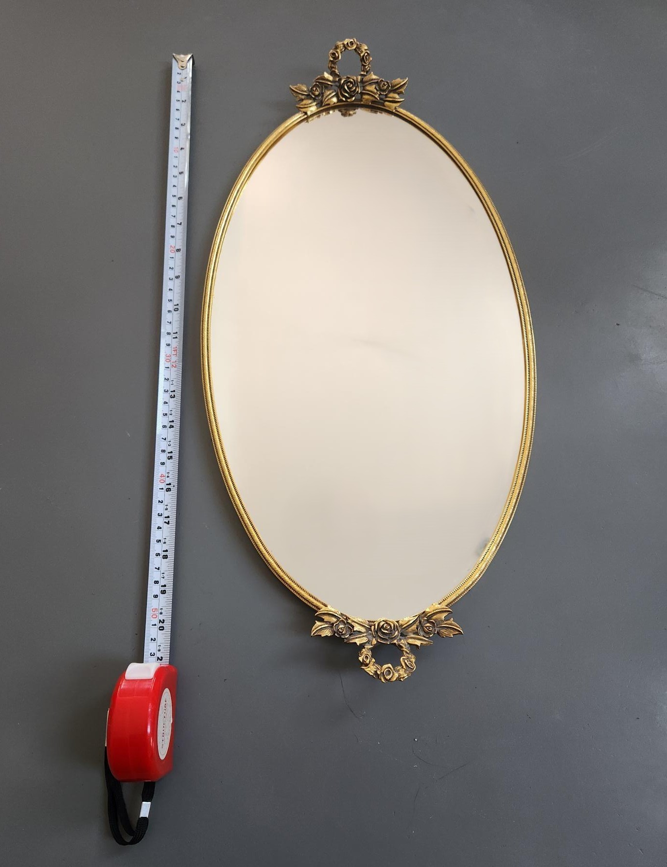 Mirrored Vanity Tray w/ Brass Floral Handles, Hollywood Regency - photo 2