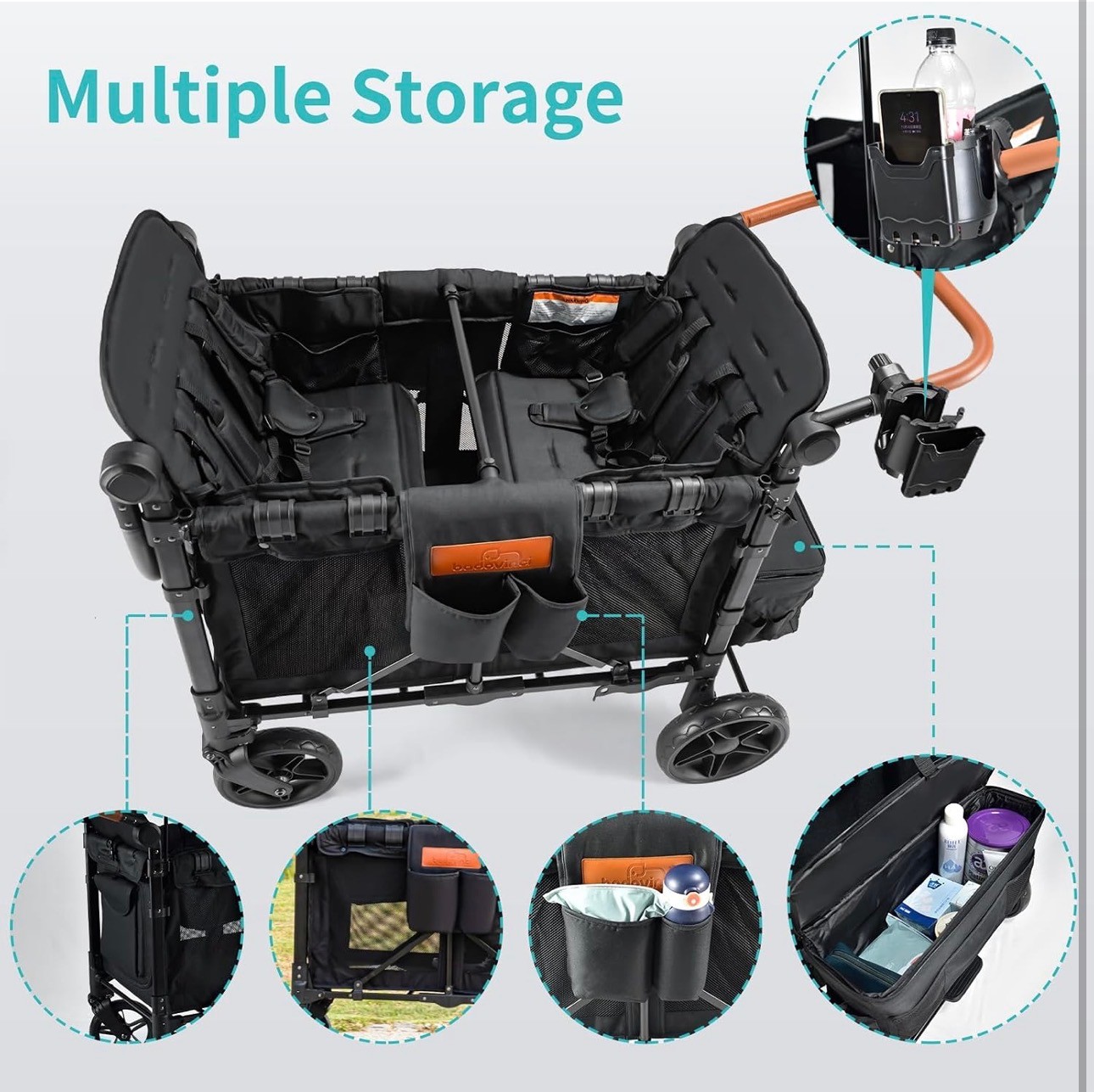 Stroller Wagon 4 Seat 5-Point Harnesses Foldable Heavy duty