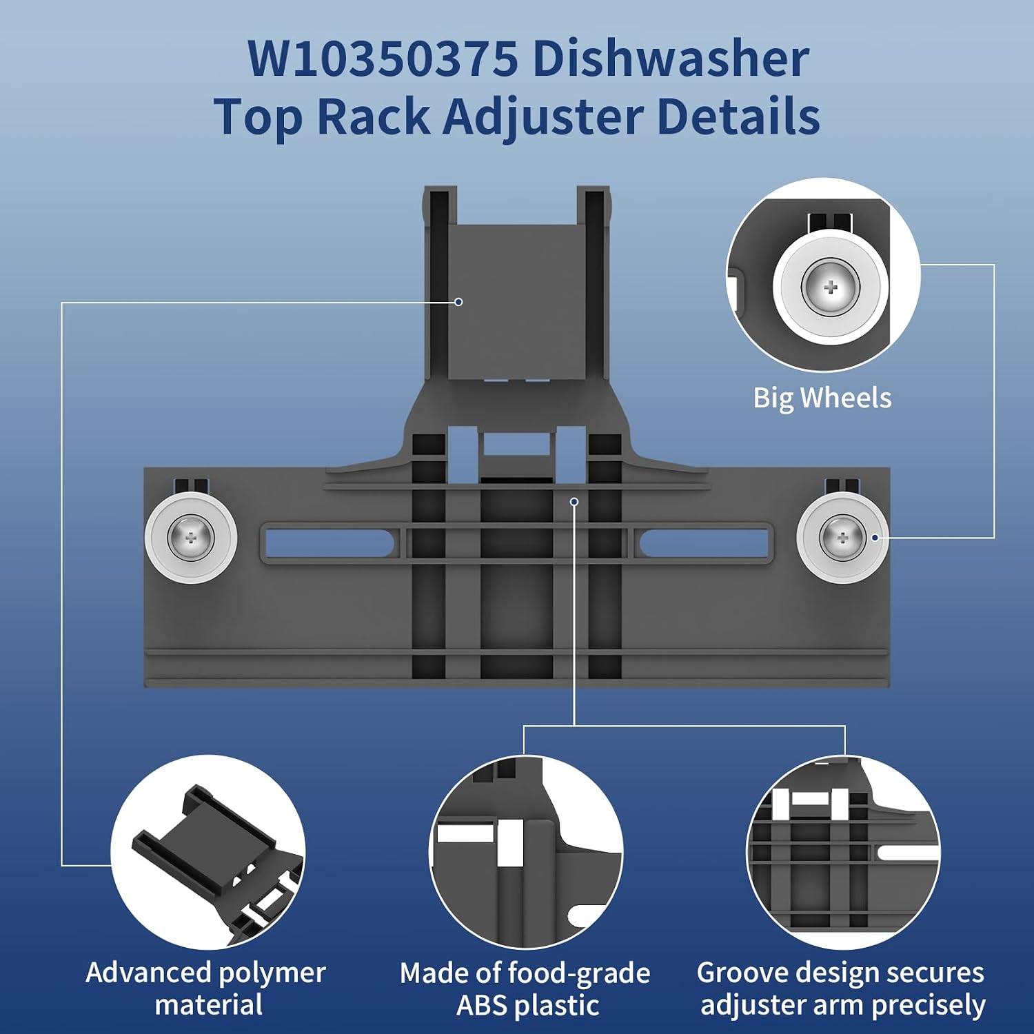 W10350375 W10712395 Dishwasher Top Rack Adjuster Kit – 10 Pcs - photo 4